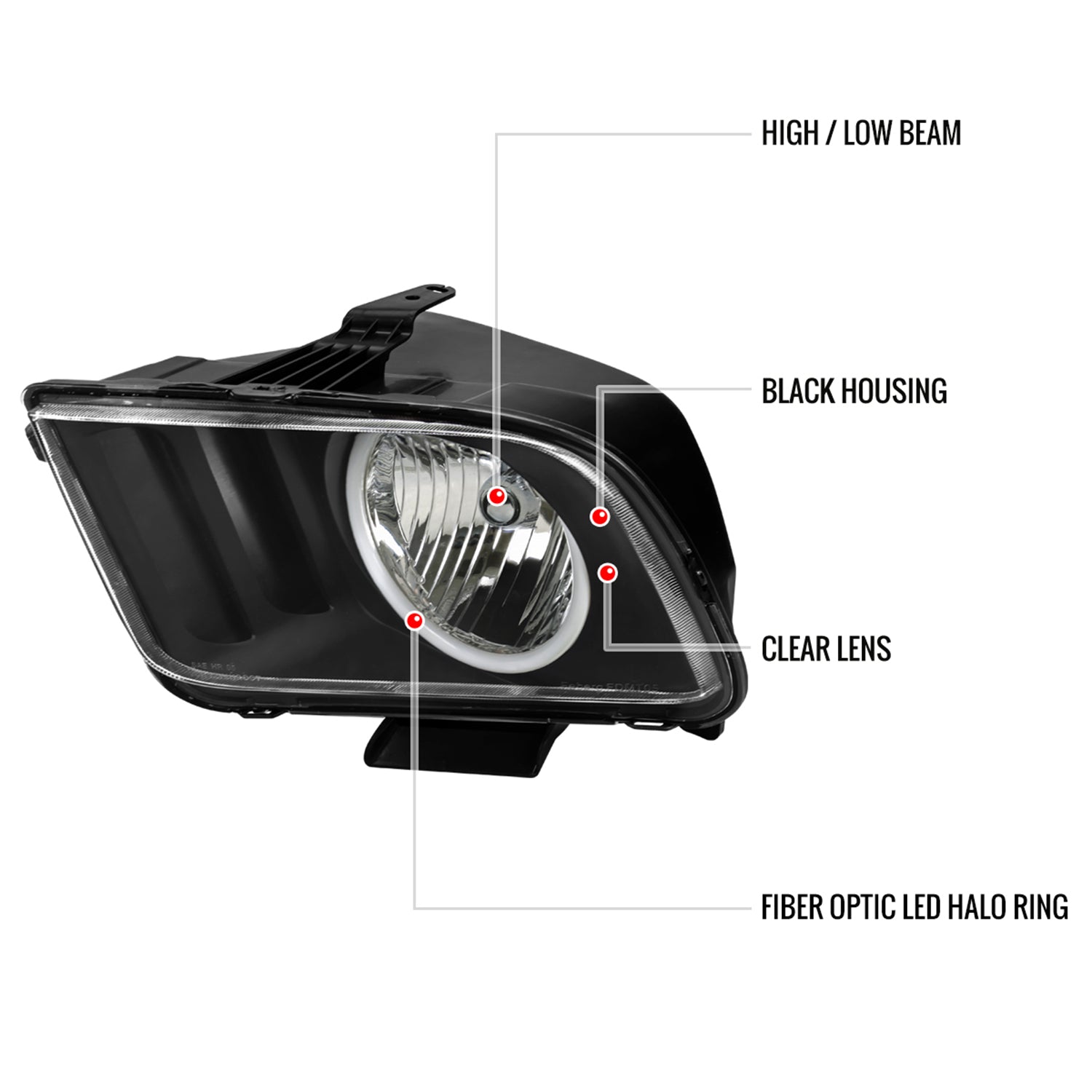 2005-2009 Ford Mustang LED Halo Factory Style Headlights Matte Black/Clear