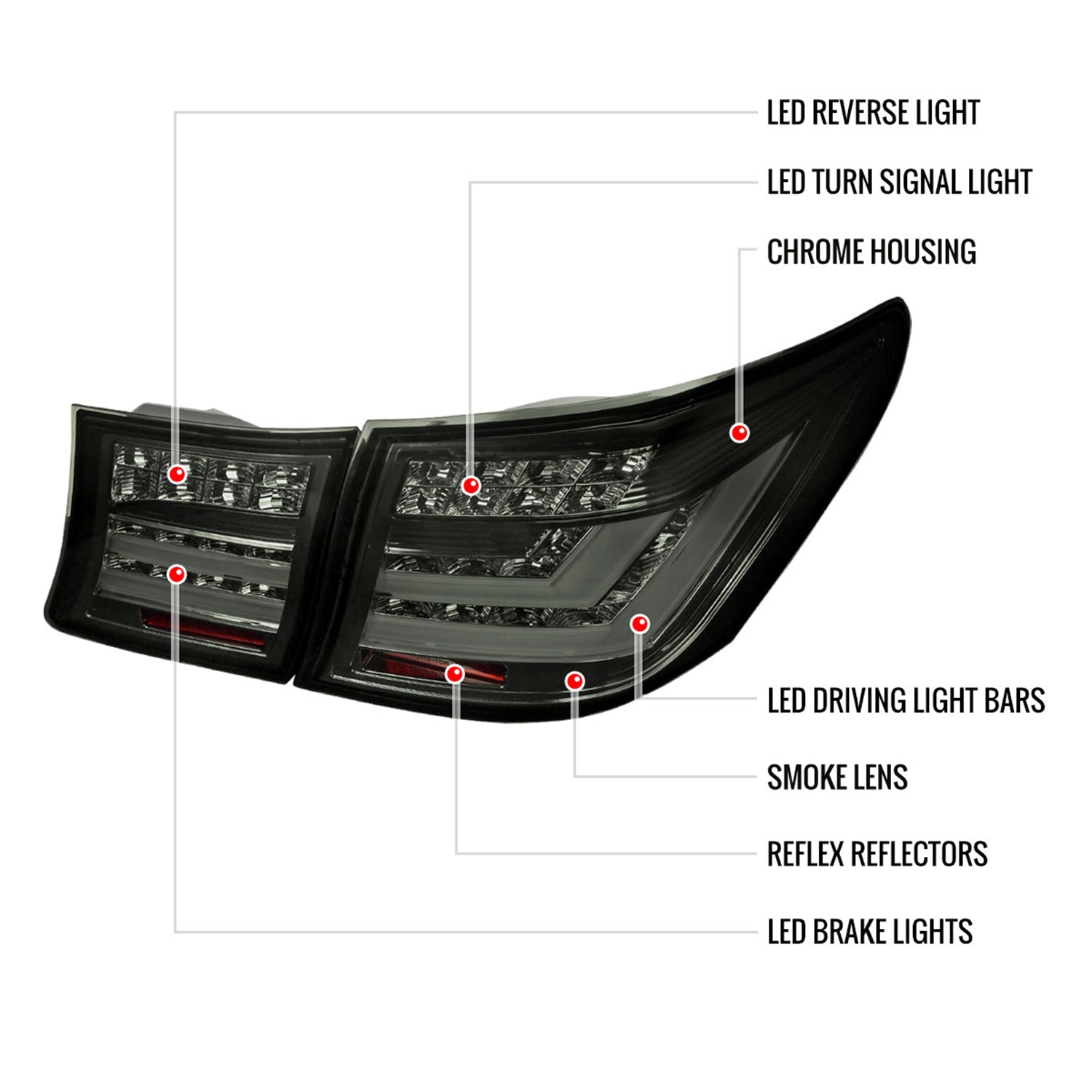 2007-2009 Lexus LS460 LED Tail Lights + Trunk Lights Chrome/Smoke Lens