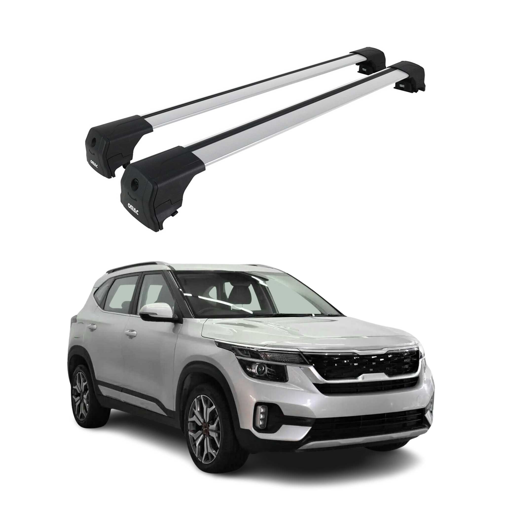2021-2026 Kia Seltos Roof Rack Cross Bars Silver Aluminium 2 Pcs