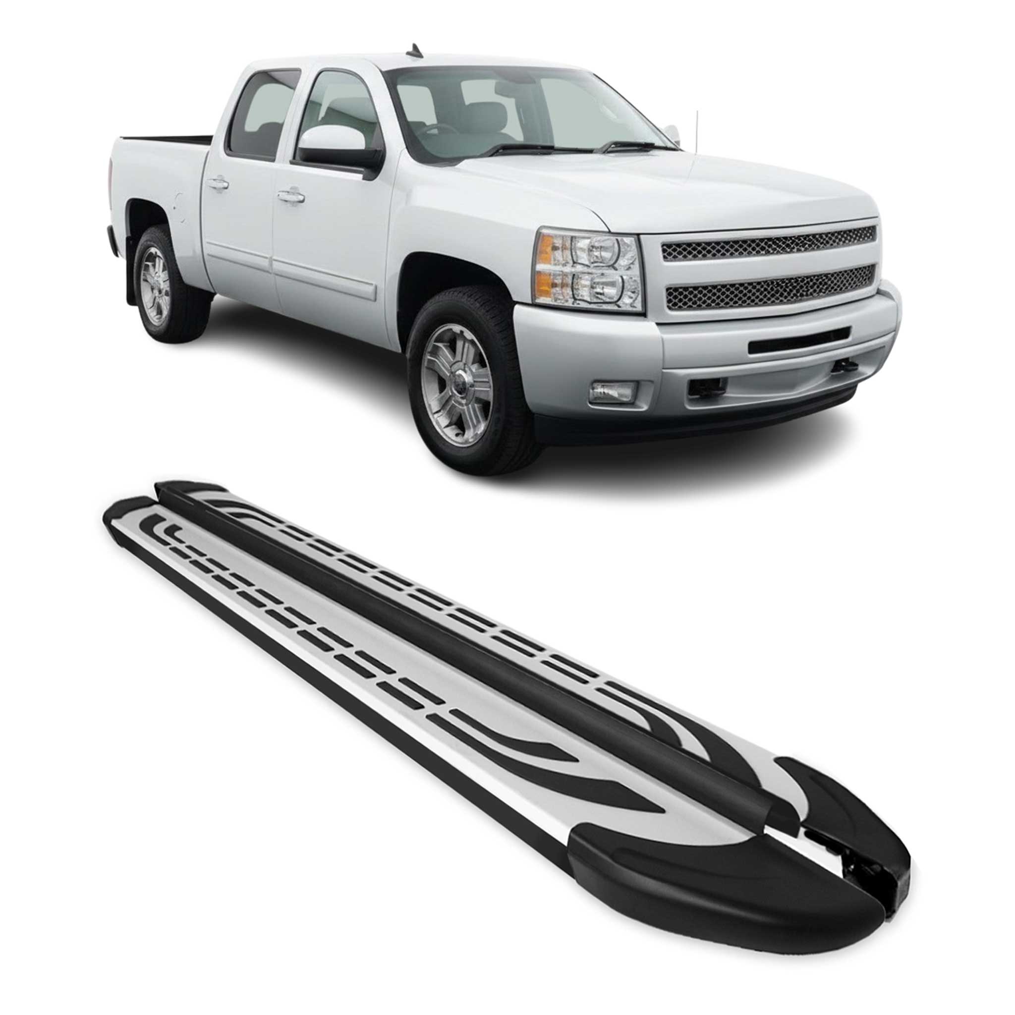 2007-2019 Chevy Silverado / GMC Sierra 1500 2500HD 3500HD CrewCab Running Boards Side Step Nerf Bars Alu Black Silver