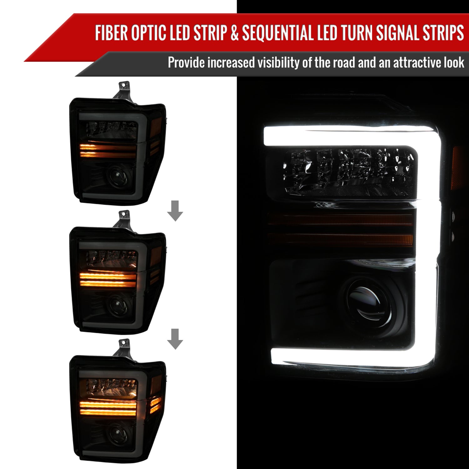 2008-2010 Ford F-250/350/450/550 Super Duty Headlights LED Signal Smoke