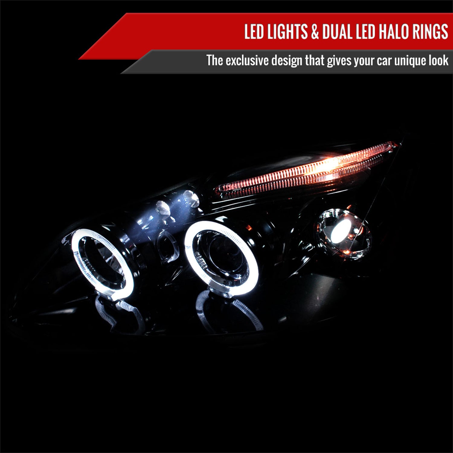 2003-2008 Toyota Corolla Dual Halo Projector Headlights Glossy Black/Smoke