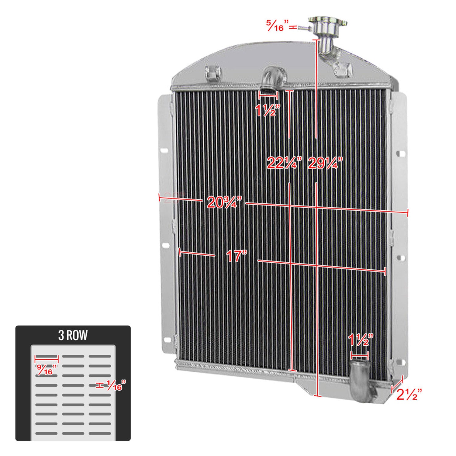 1941-1946 Chevrolet Pickup L6 6CYL Aluminum 3-Row Performance Radiator