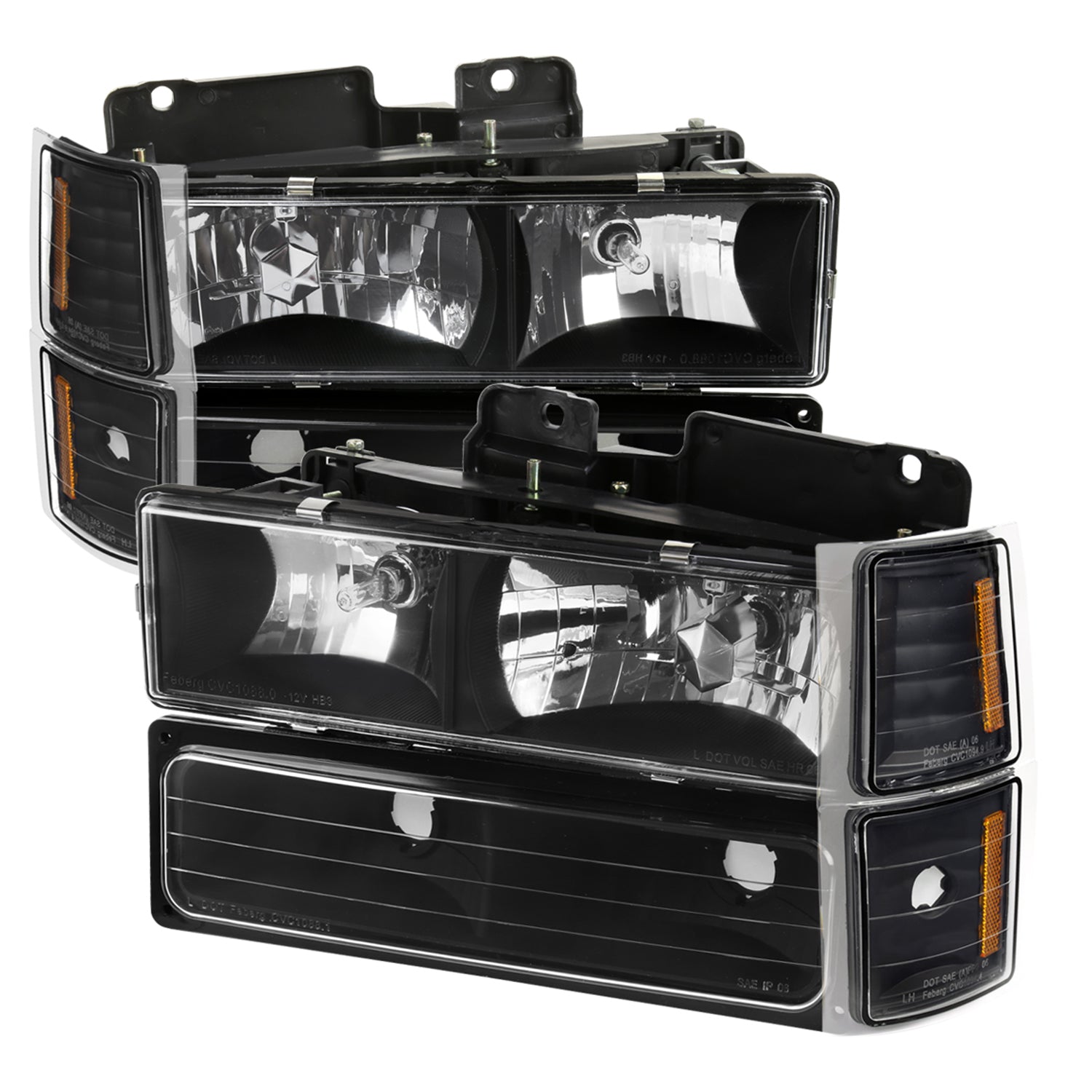 1994-1998 Chevy Silverado/Tahoe/C10 Headlights Bumper&Corner Lights Black
