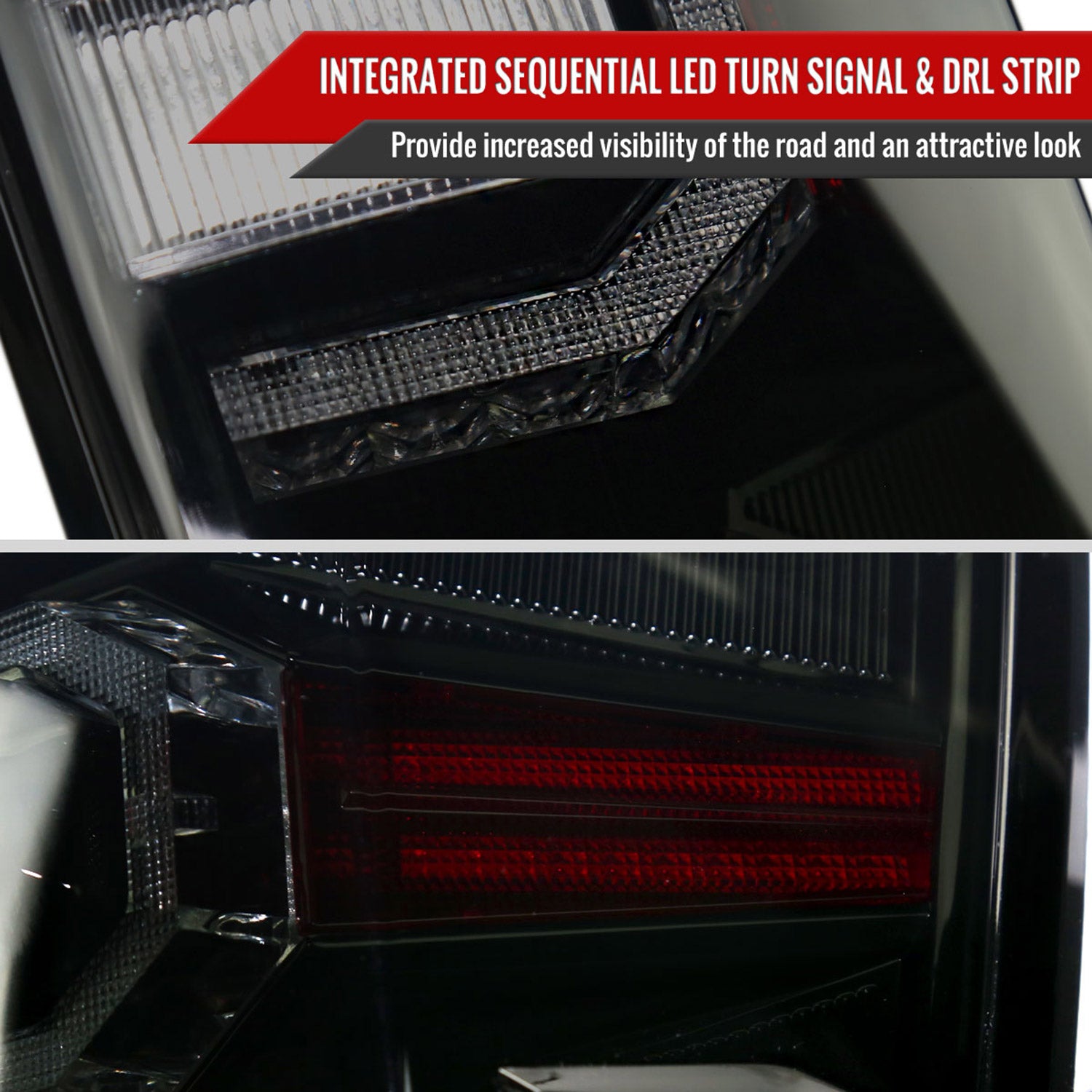 2016-2022 Toyota Tacoma Sequential Signal LED Tail Lights Glossy Black/Smoke