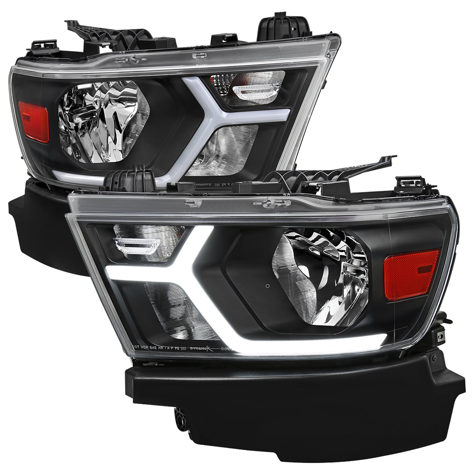 2019-2024 Dodge RAM 1500 Animated LED Bar Factory Headlights Matt Black/Clear