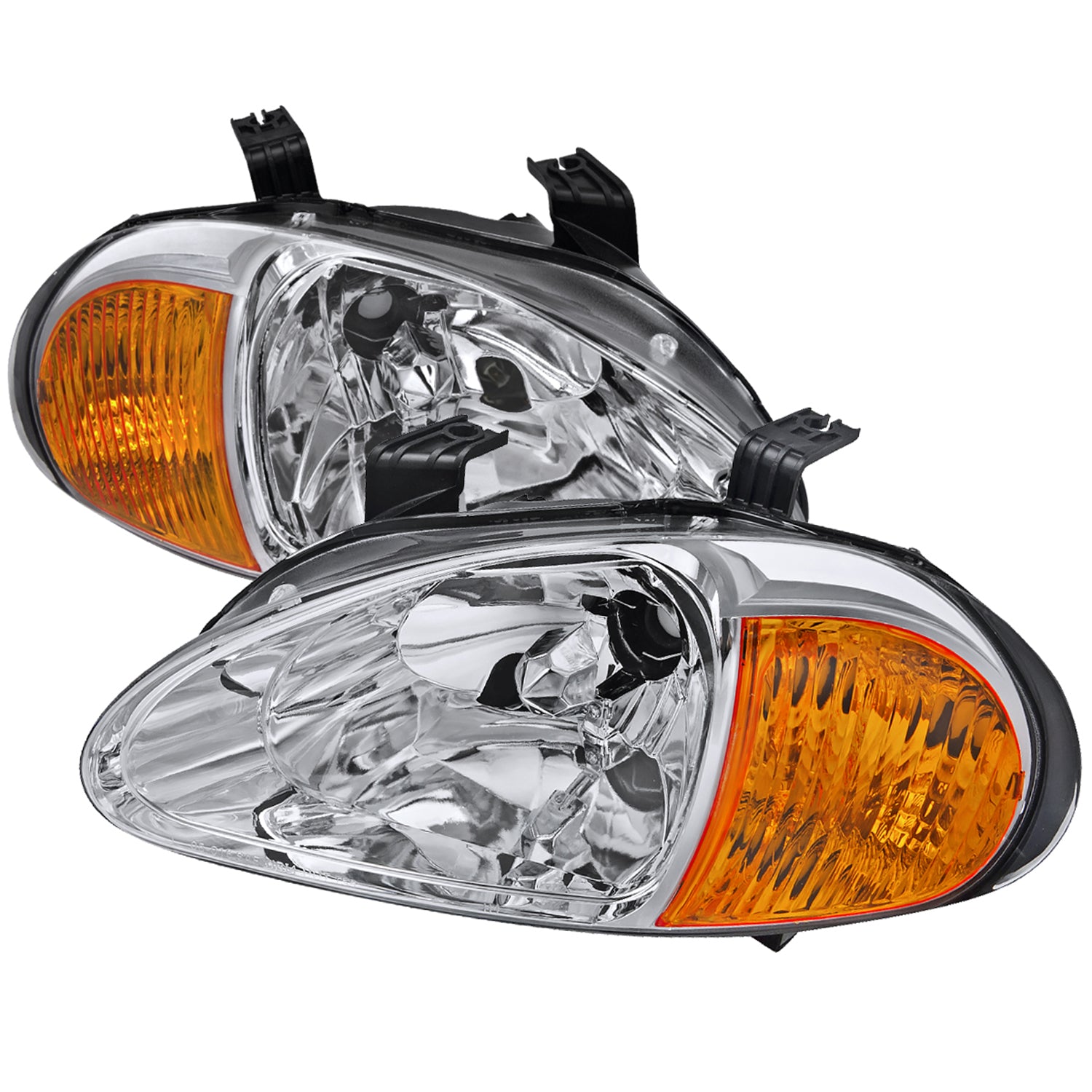 1993-1997 Honda Del Sol Crystal Headlights w/ Amber Reflector Chrome/Clear