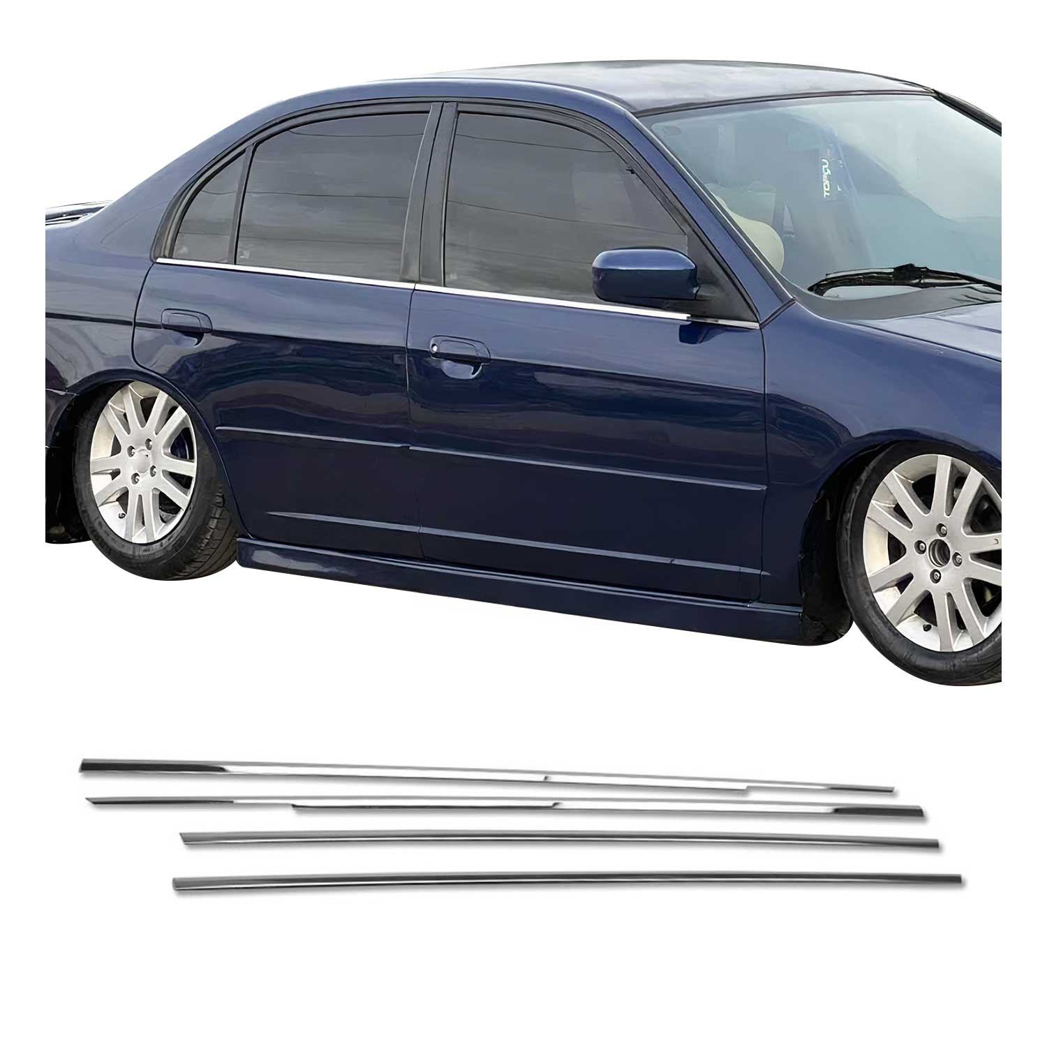 2001-2005 Honda Civic Sedan Window Molding Trim Streamer Stainless Steel