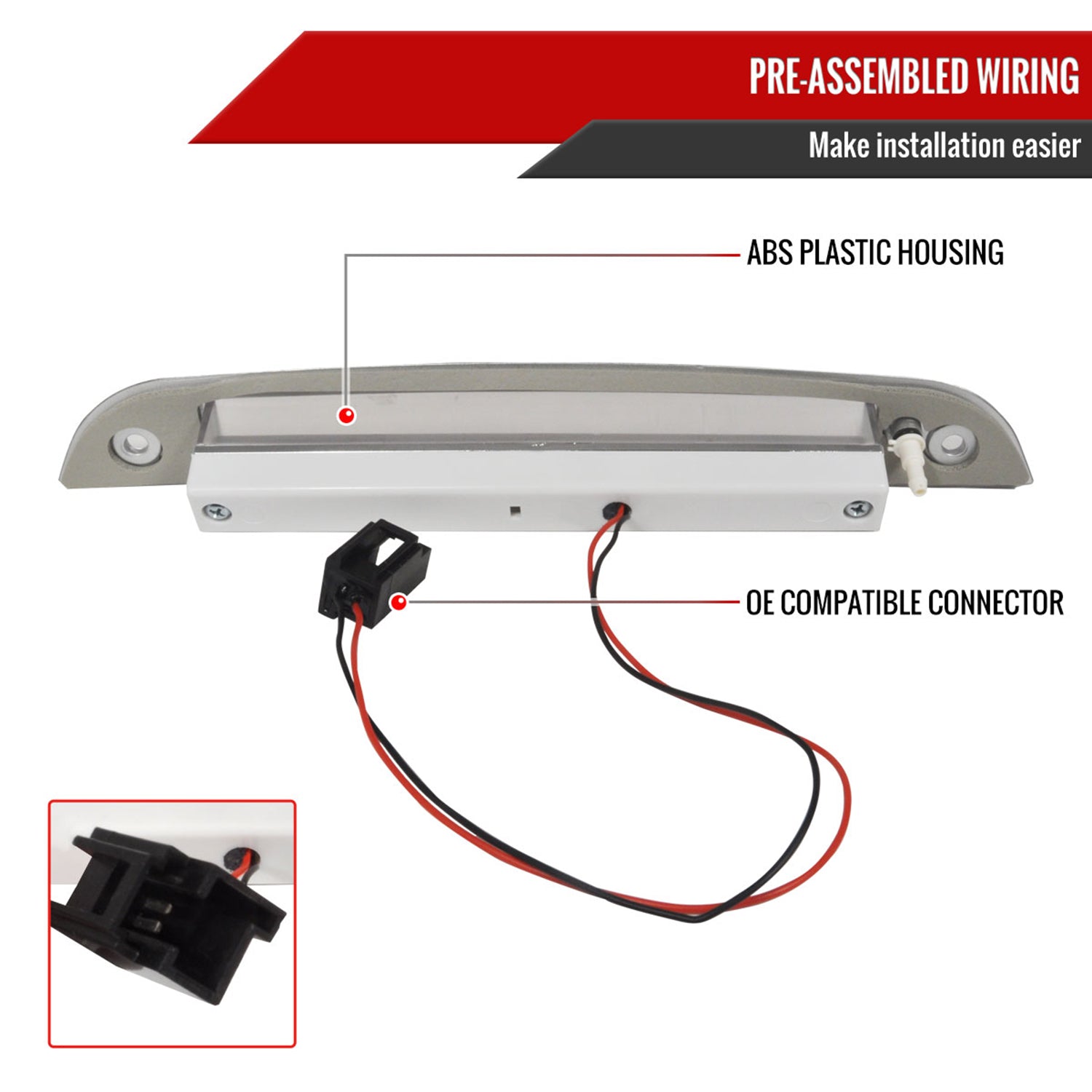 2000-2004 Ford Focus 3/5DR Hatchback LED 3rd Brake Light Chrome/Smoke Lens
