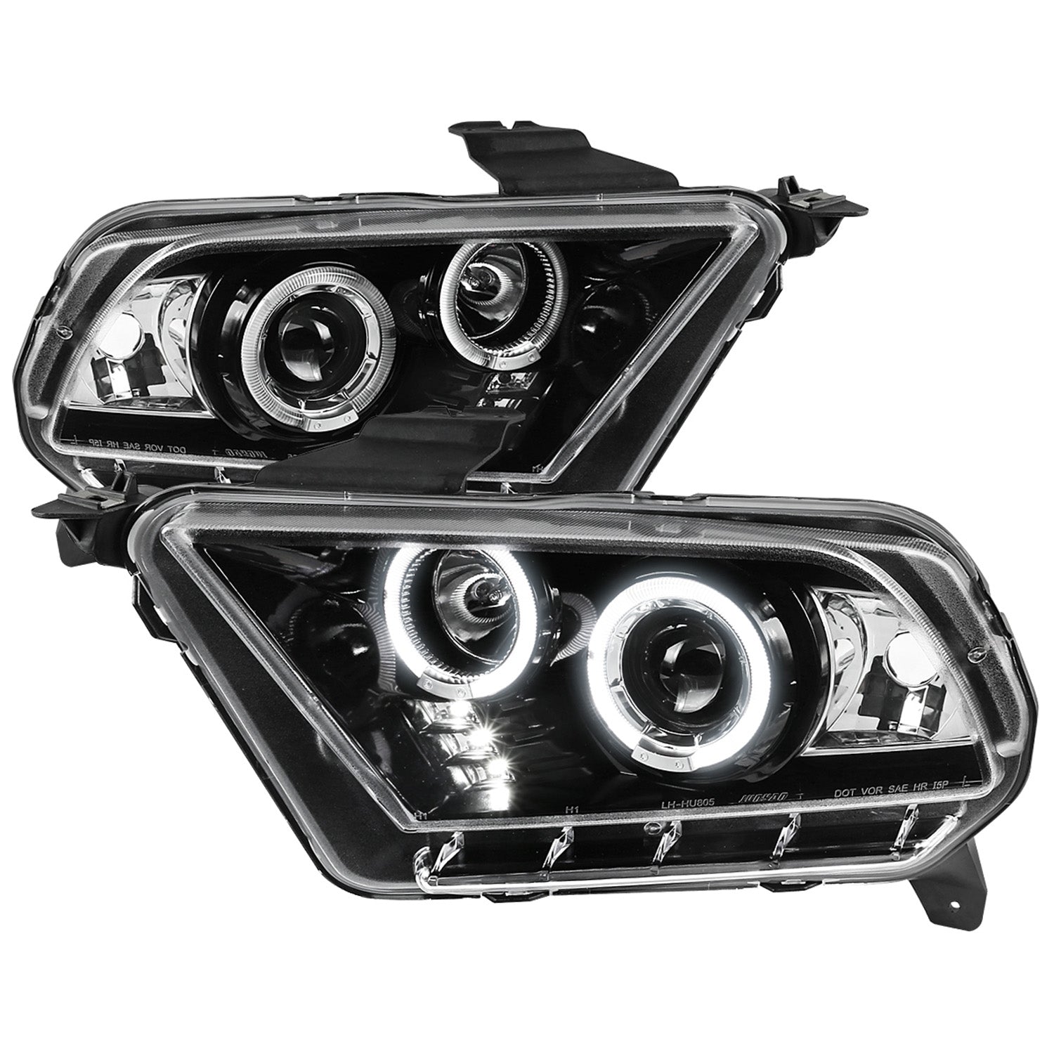 2010-2014 Ford Mustang Dual Halo Projector Headlights Jet Black/Clear Lens