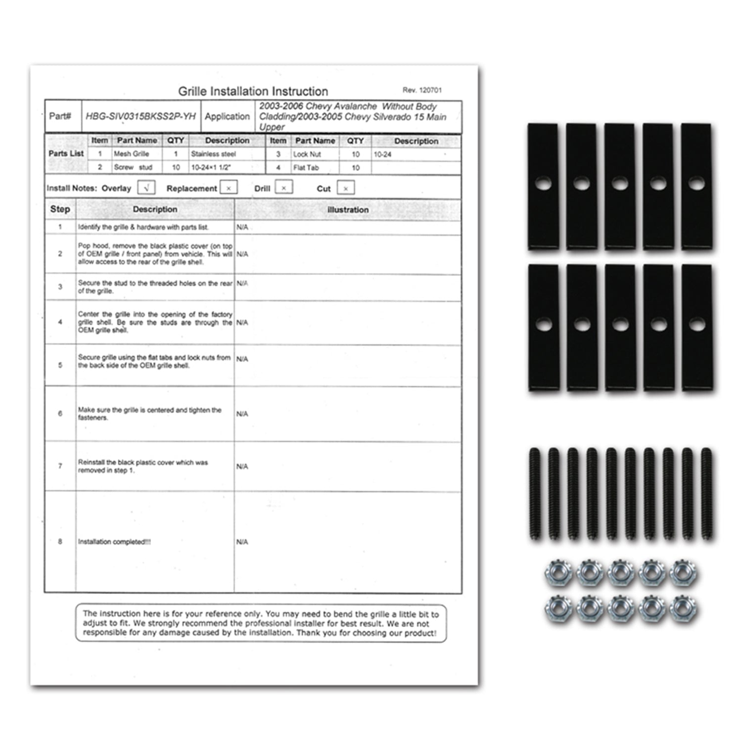 2003-2006 Chevy Silverado/Avalanche Rivet Black Steel 2PC Mesh Grille Insert