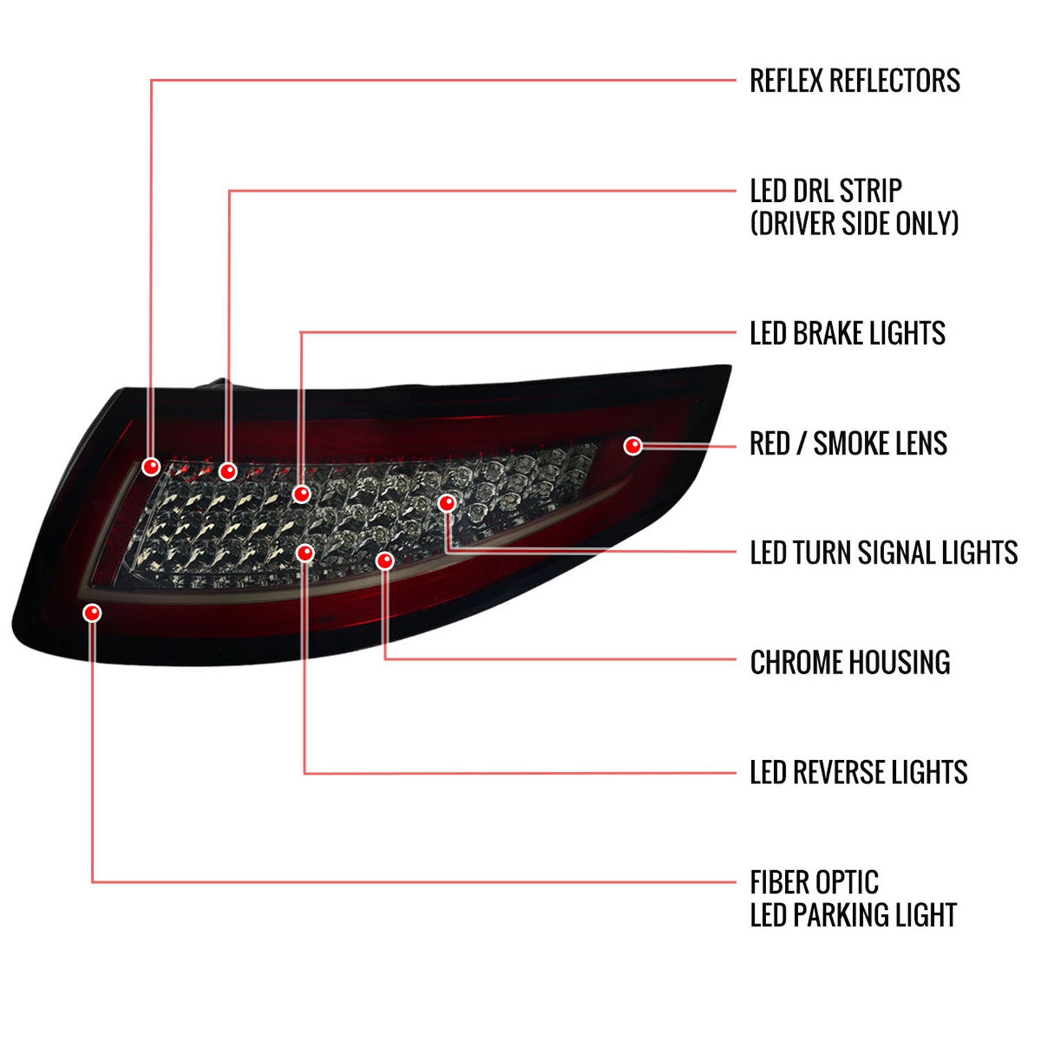 2005-2008 Porsche 911 997 Carrera/911 997 GT3 LED Tail Lights Chrome/Red Smoke
