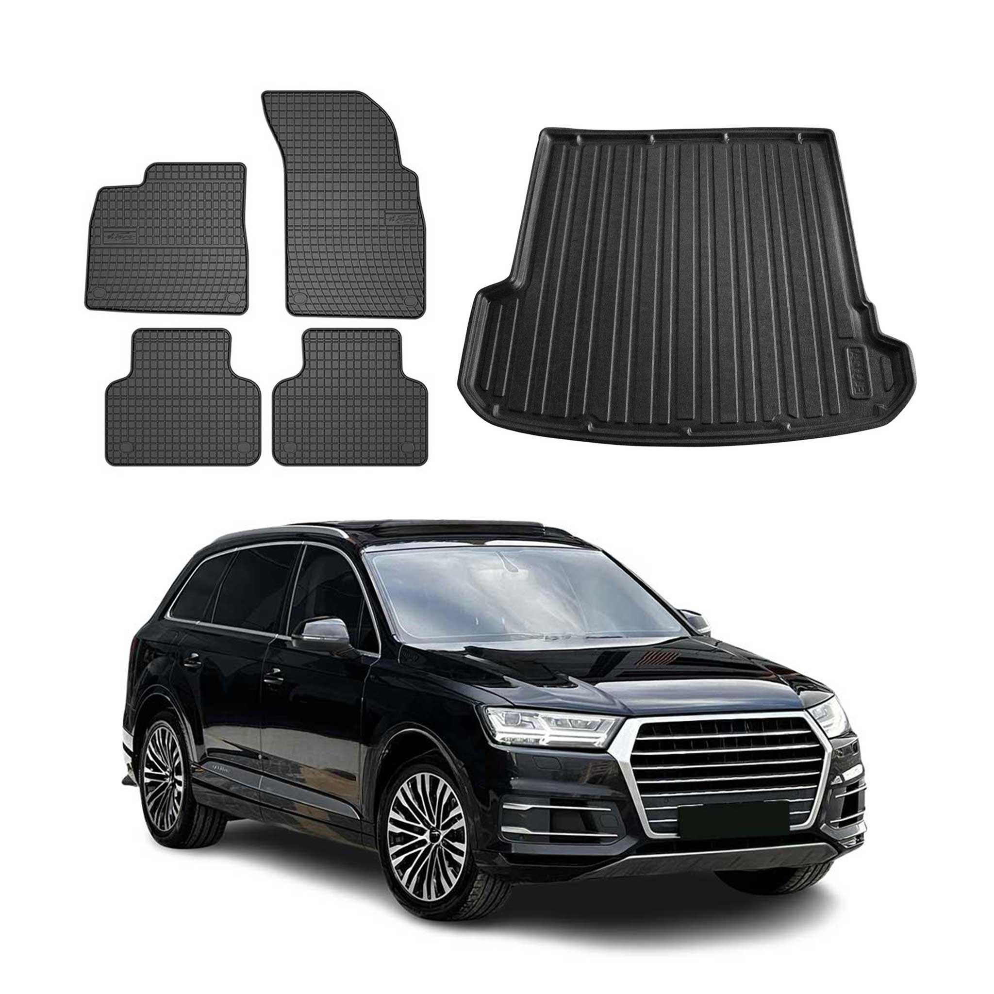 2017-2026 Audi Q7 Floor Mats & Cargo Liner Full Set All Weather Black