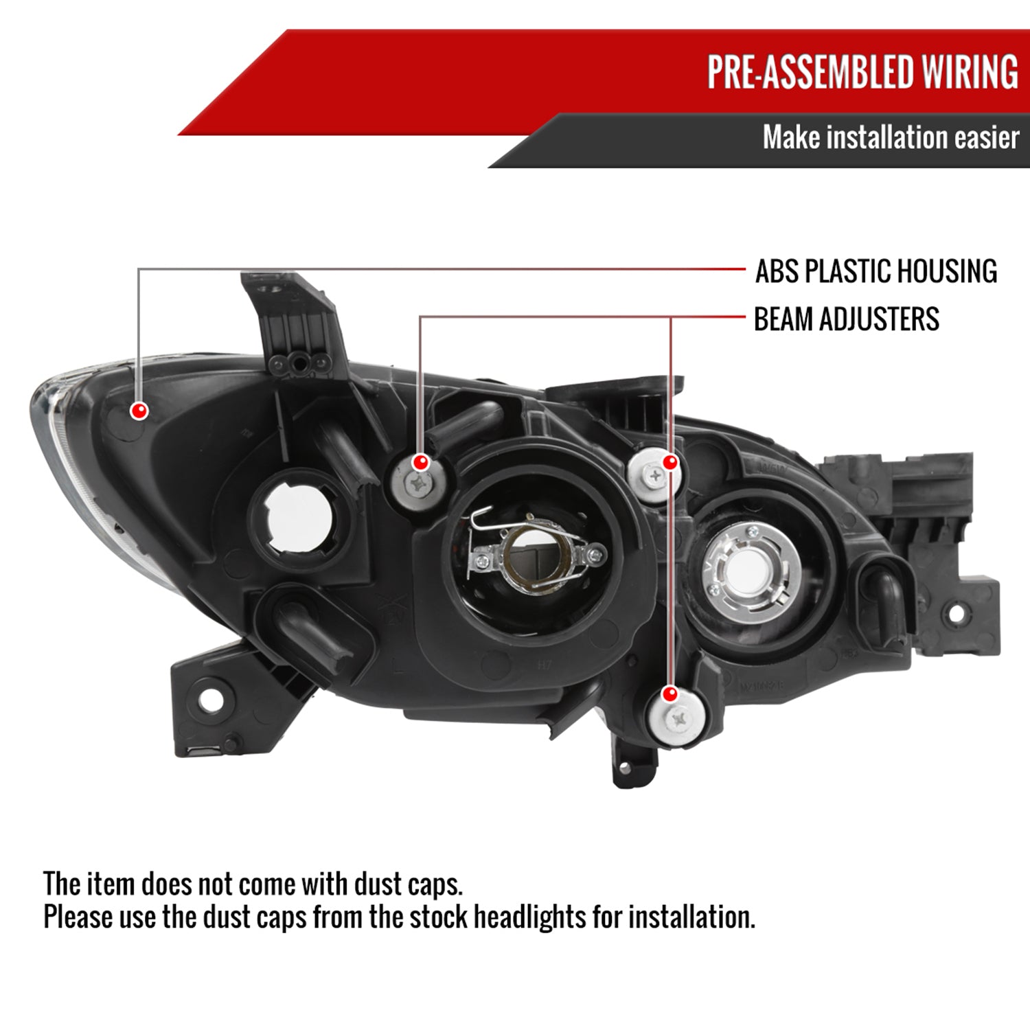 2004-2009 Mazda 3 Sedan Projector Style Headlights Matte Black/Clear Lens