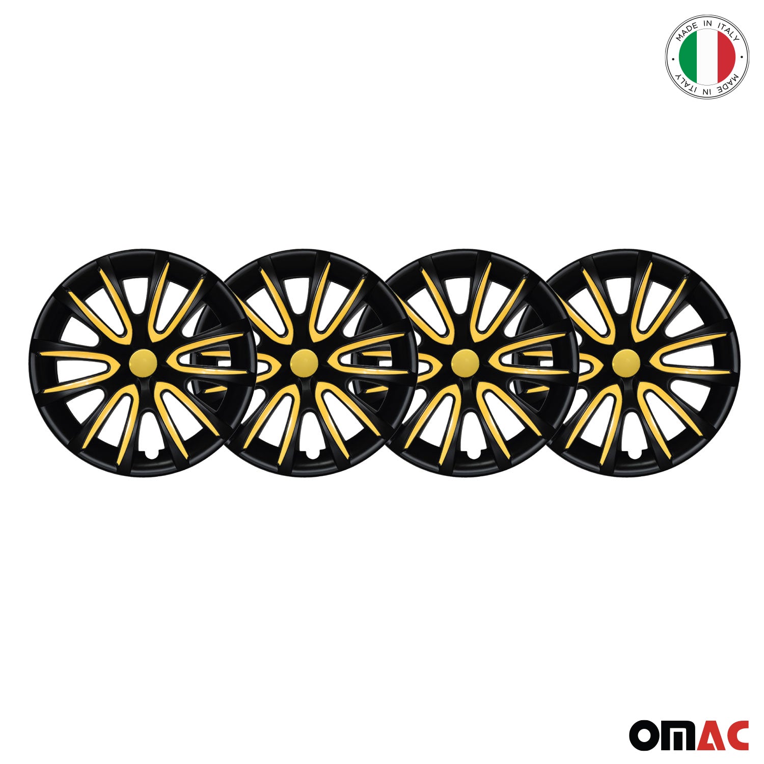 Bicolo Hub Caps Wheel Cover 16" Black Matt & Yellow Full Set 4 pcs.