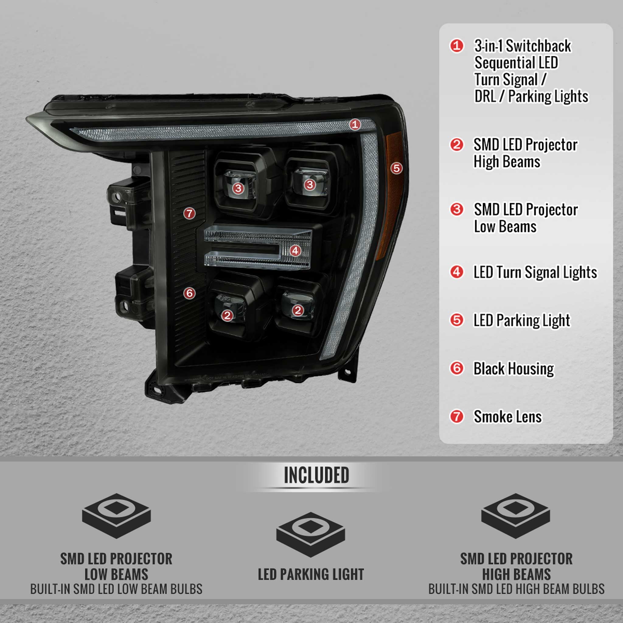 For Ford F-150 2021-2023 Full LED Projector Headlights Sequential DRL Black Housing Smoked Lens