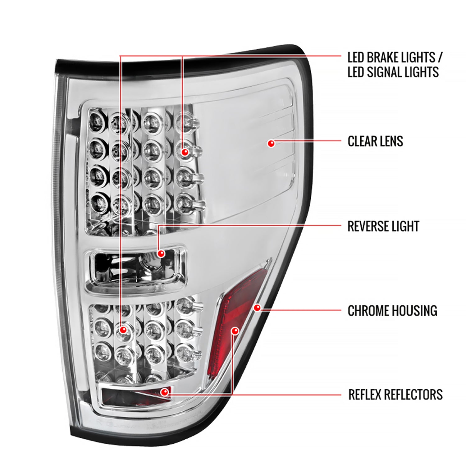 2009-2014 Ford F-150 LED Tail Lights Chrome Housing/Clear Lens