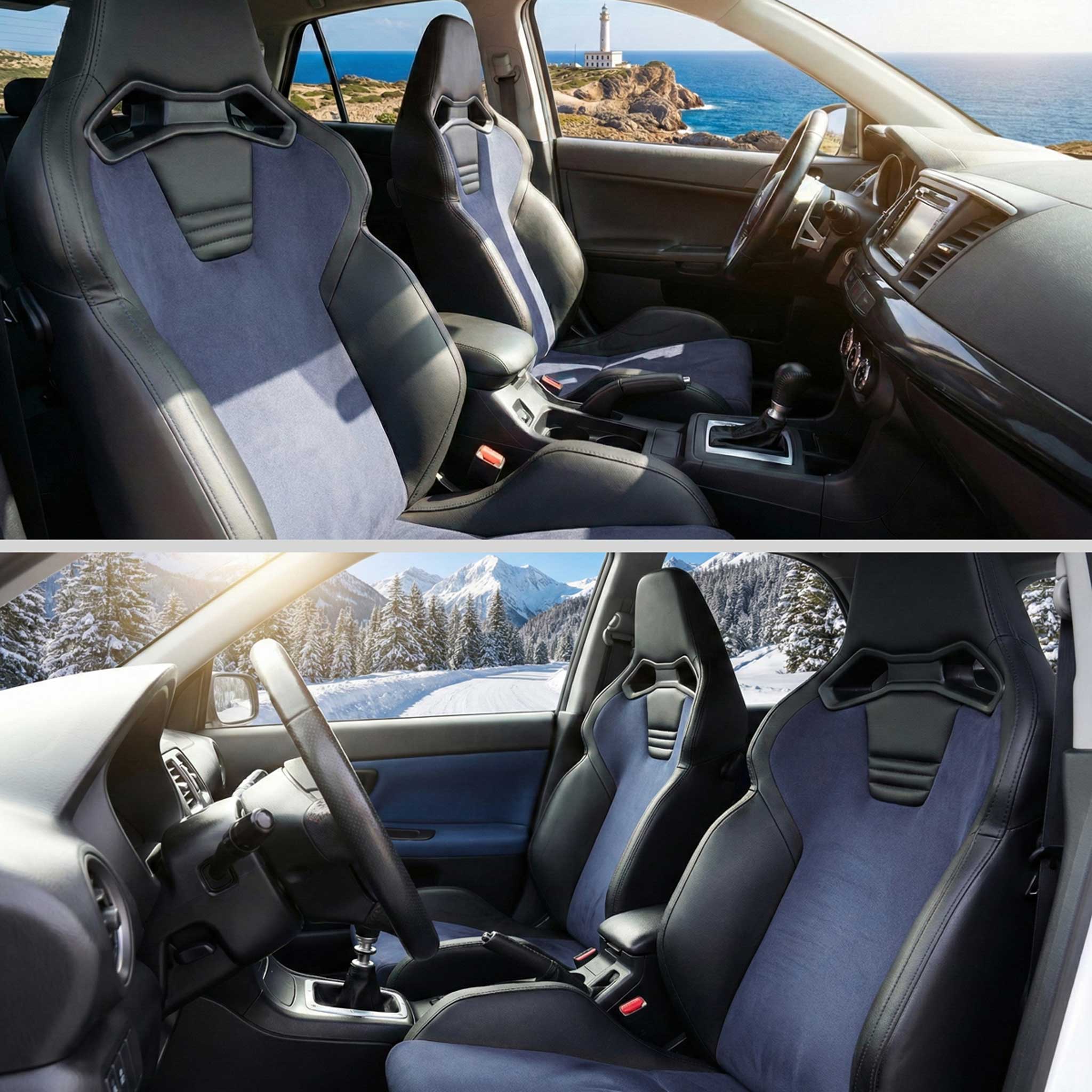 Universal Racing Seat Black Pu Leather Charcoal Gray Suede Double Black Stitch