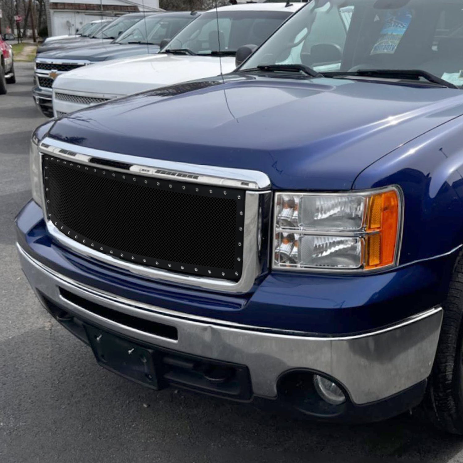 2007-2013 GMC Sierra 1500 NBS Rivet Style Black S.Steel Mesh Grille Insert