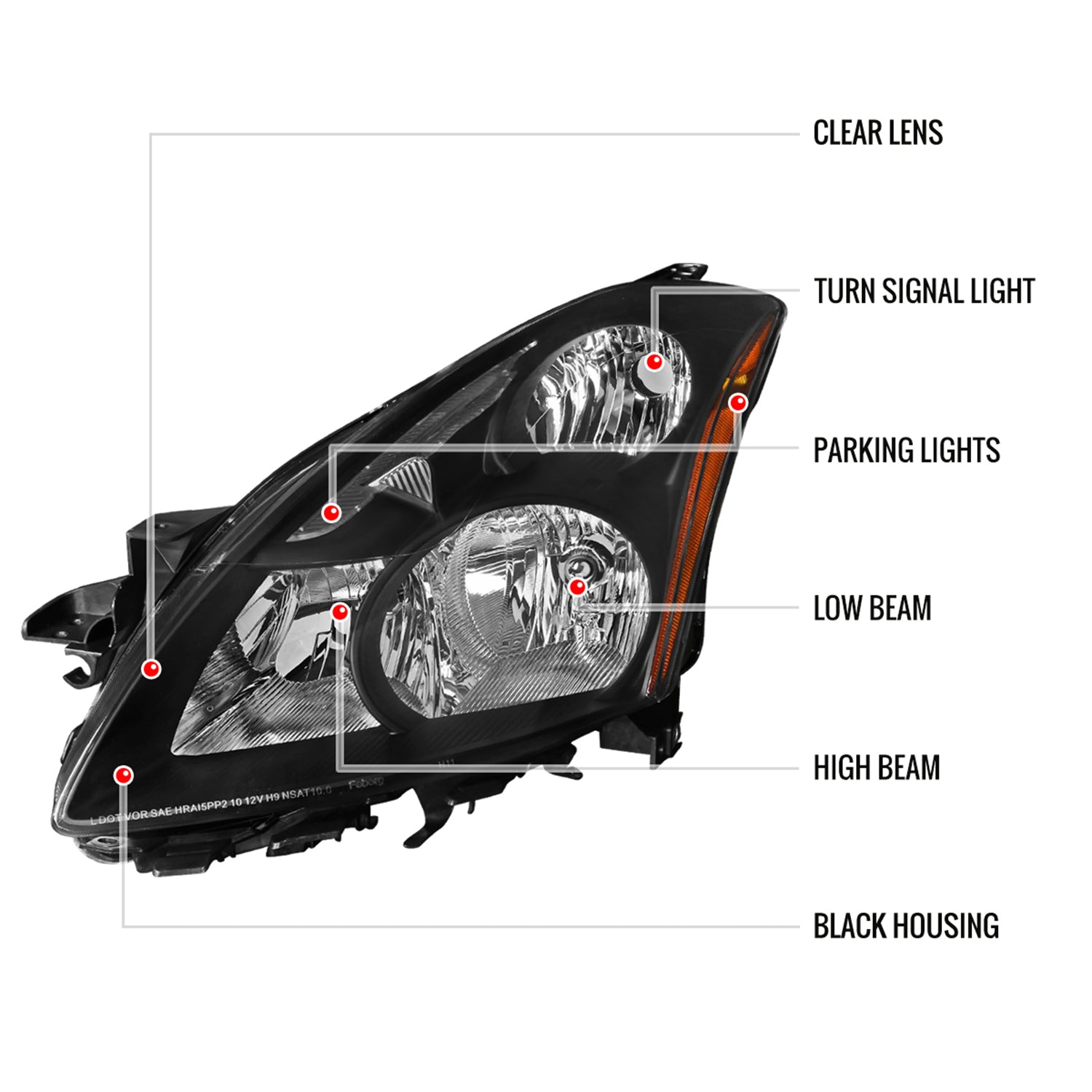 2010-2012 Nissan Altima Sedan Factory Style Headlights Matte Black/Clear Lens