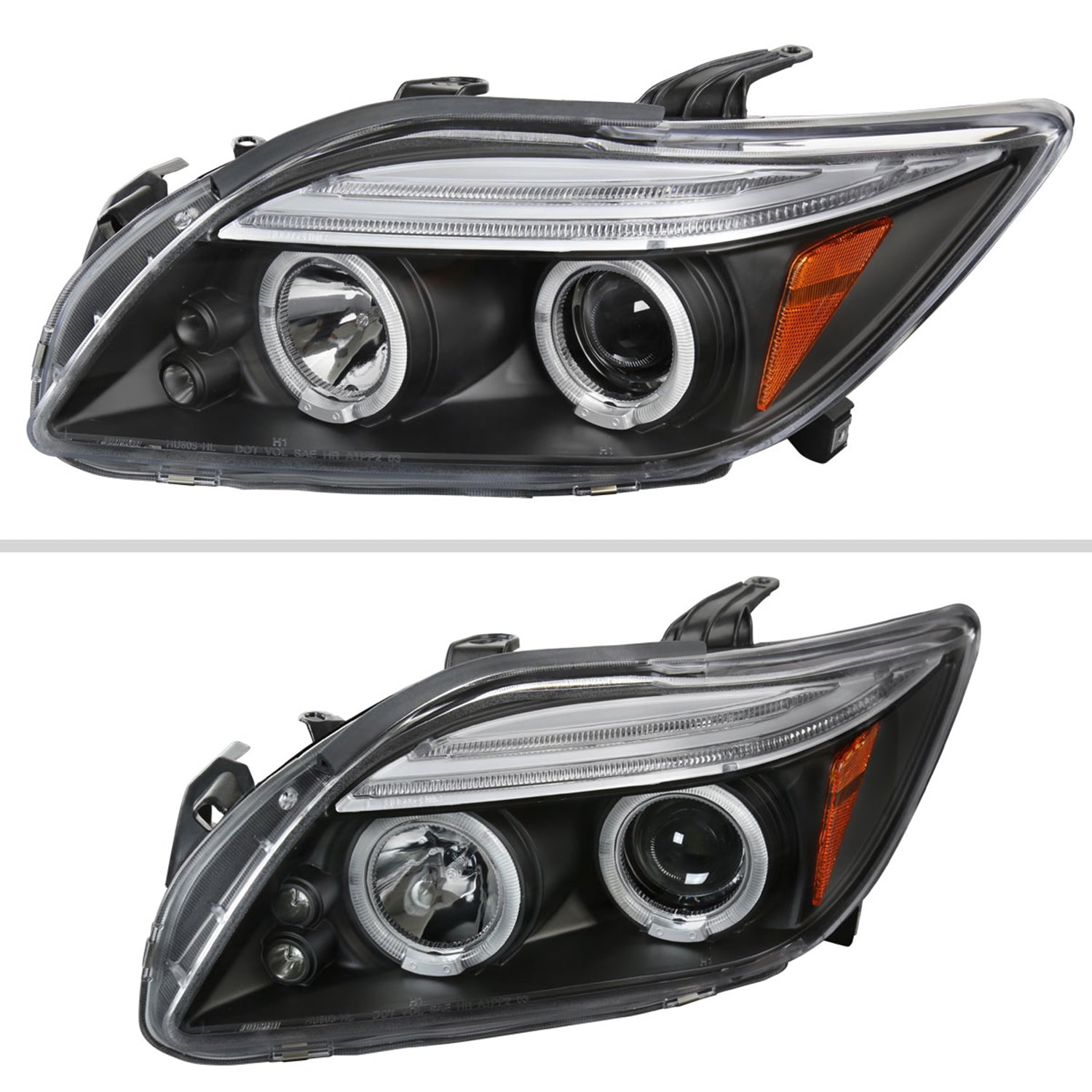 2005-2010 Scion tC Dual Halo Projector Headlights Matte Black/Clear Lens