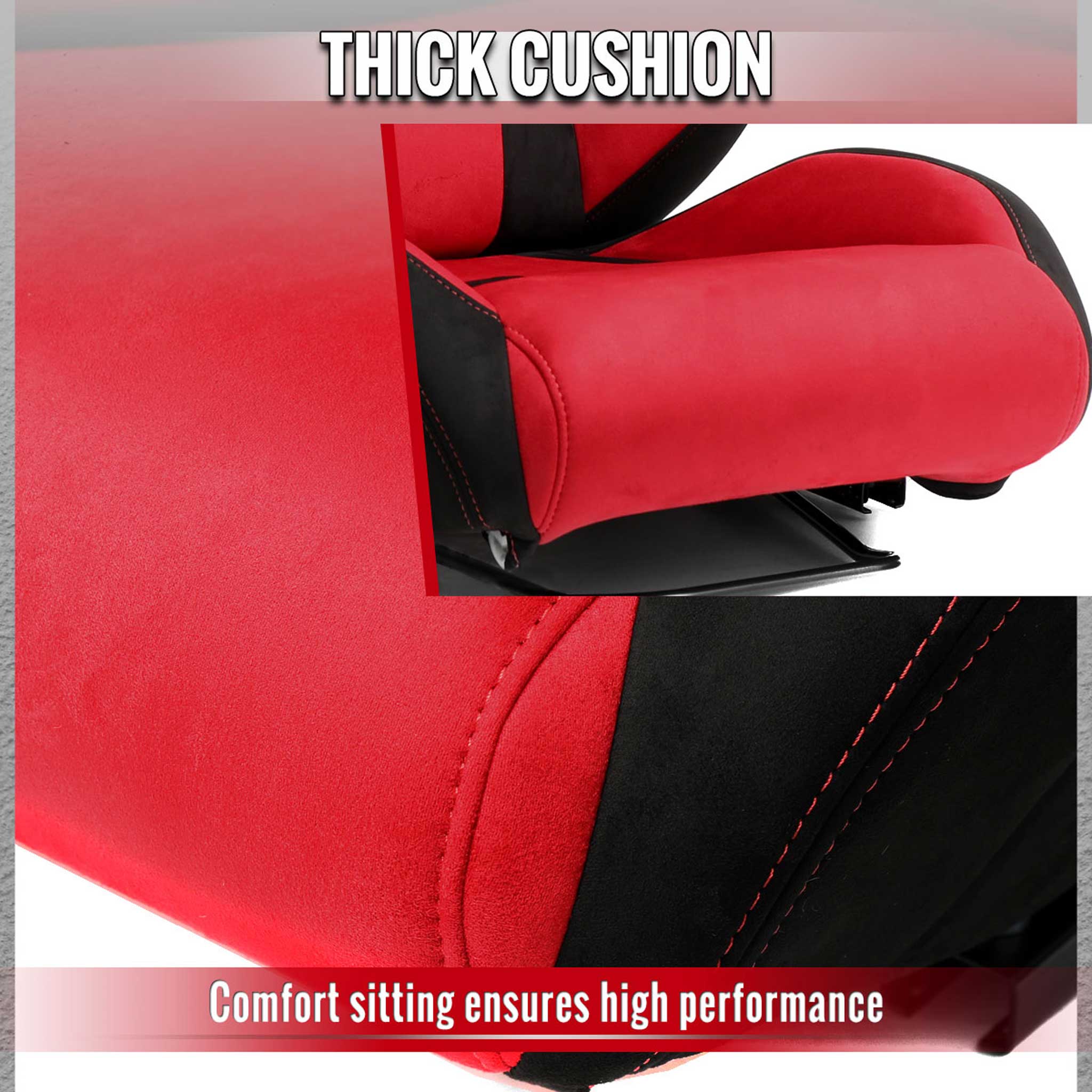Universal Racing Seat Bright Red Black Suede With Double Red Stitch Left