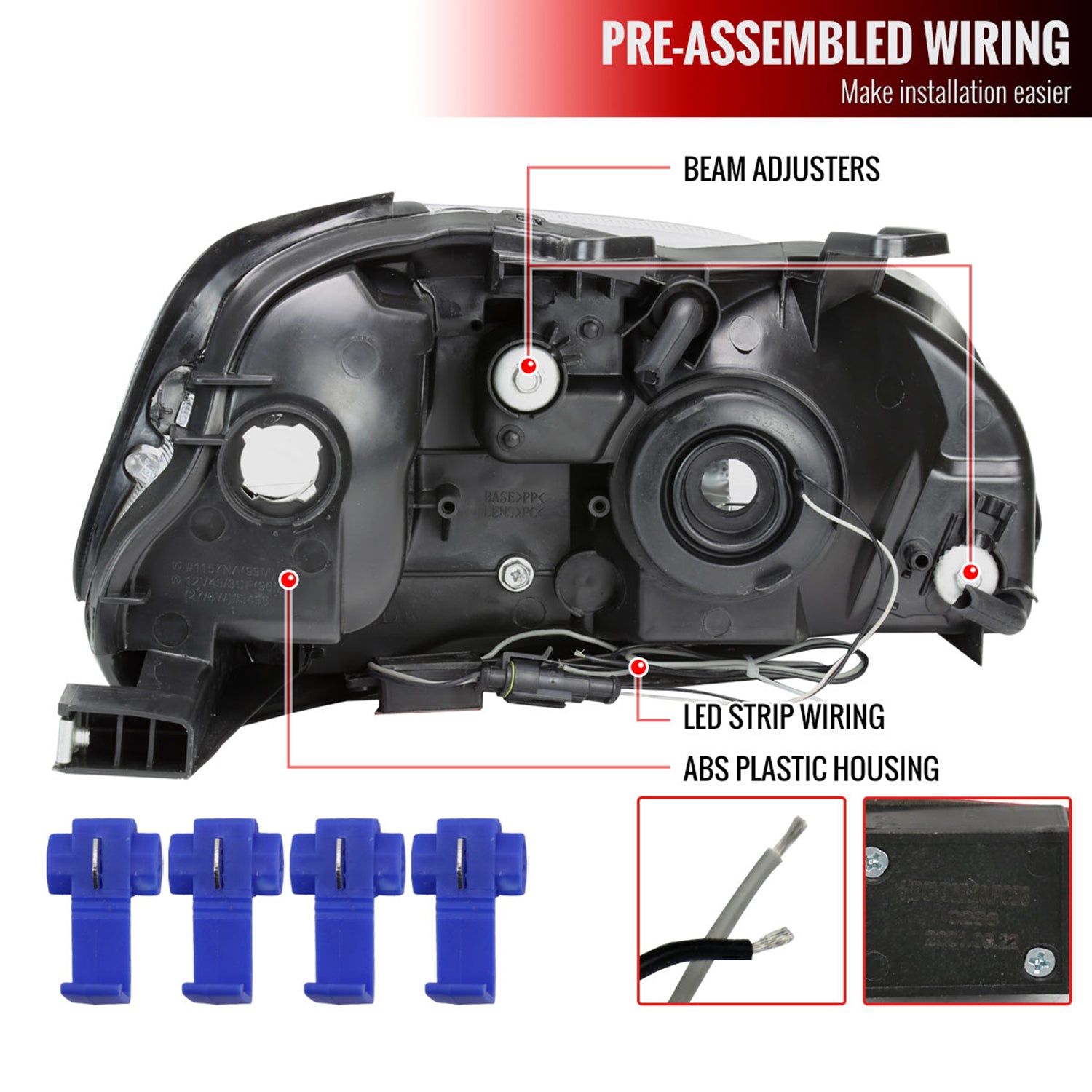 1999-2000 Honda Civic Coupe/SD LED Bar Factory Style Headlights Chrome/Smoke