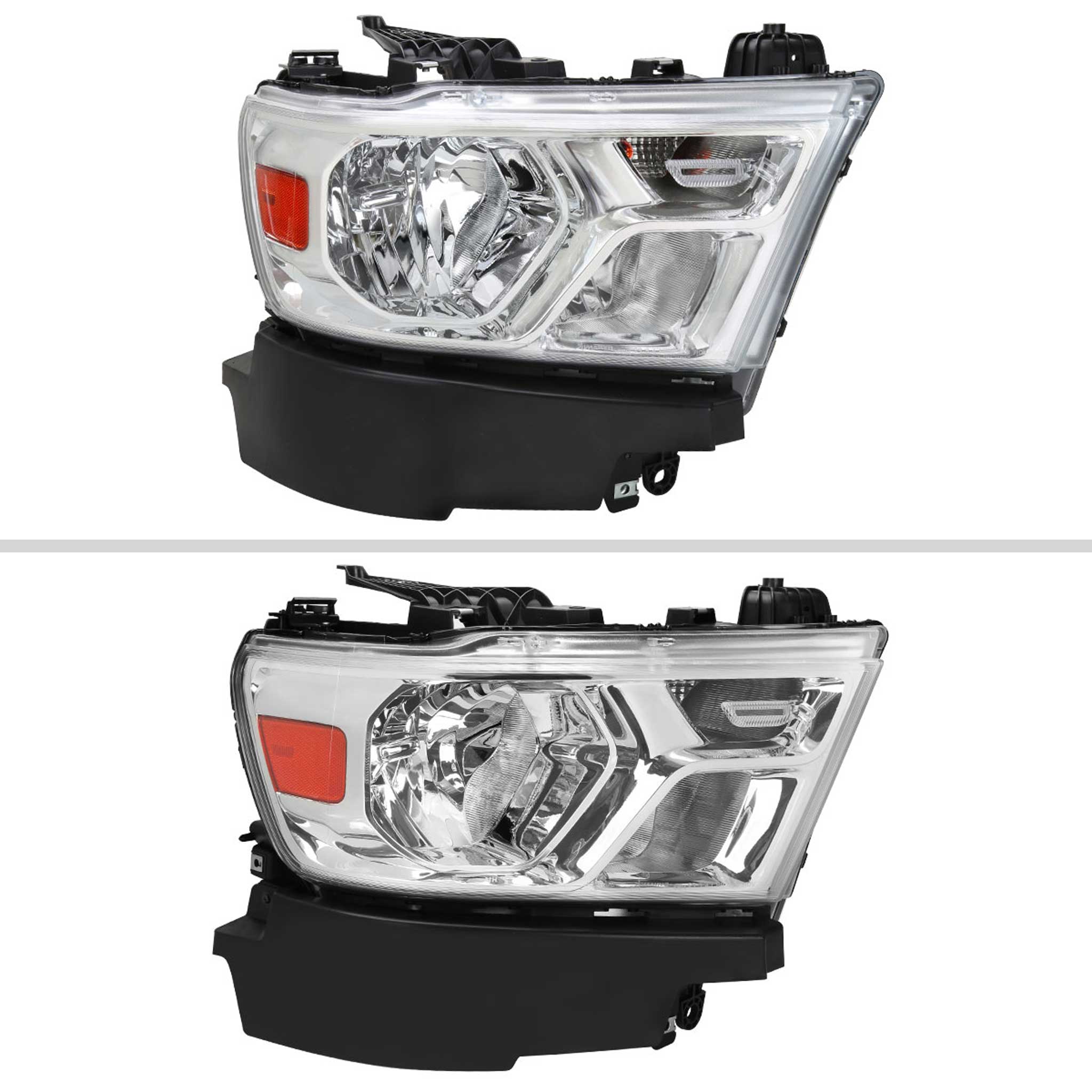 For Dodge RAM 1500 2019-2024 Factory Style Crystal Headlight Passenger Side Only Chrome Housing Clear Lens