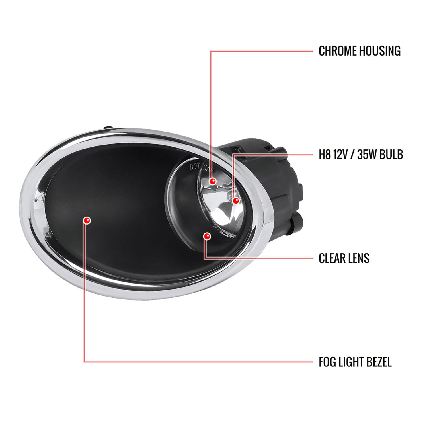 2017-2018 Nissan Rogue Sport H11 Fog Lights Kit Chrome Housing/Clear Lens