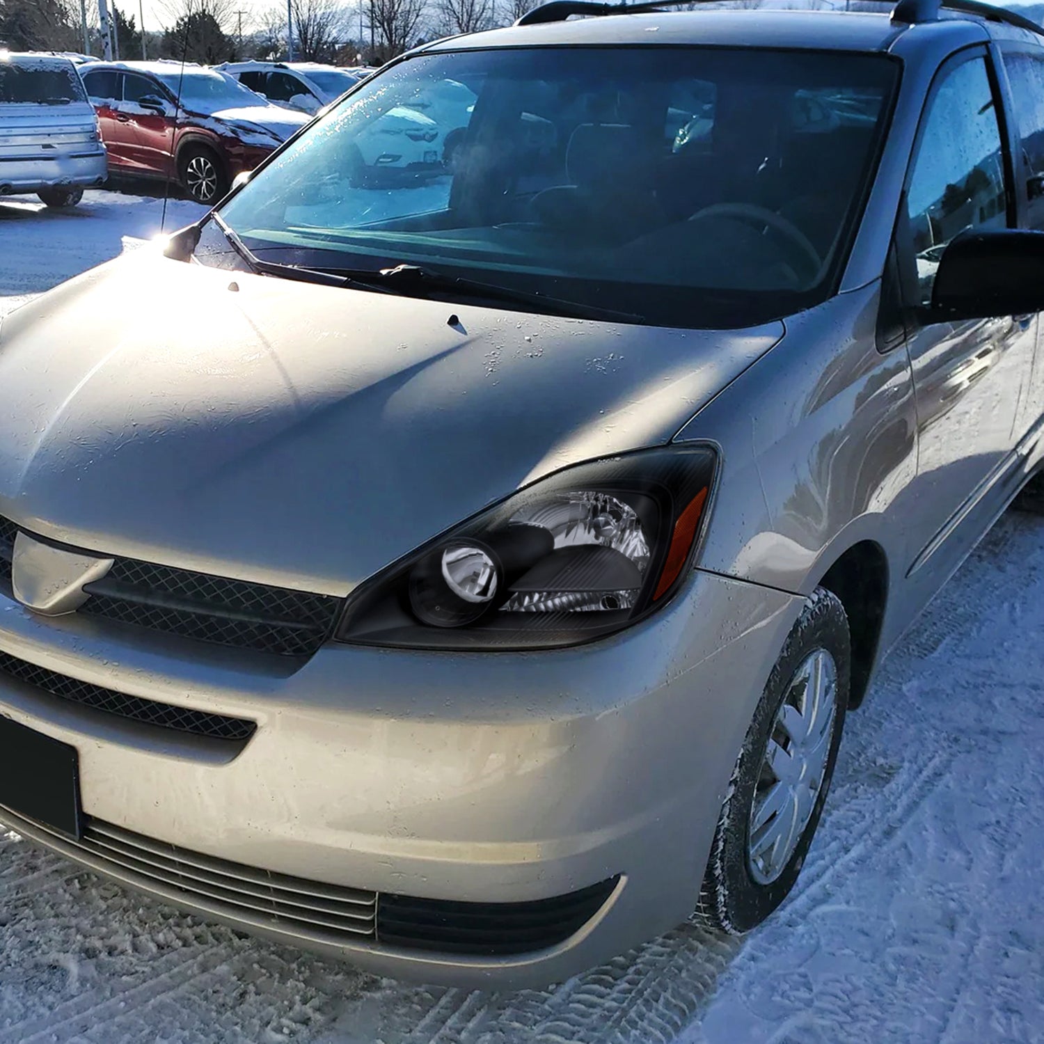 2004-2005 Toyota Sienna Factory Headlights w/Amber Reflector Matt Black/Clear