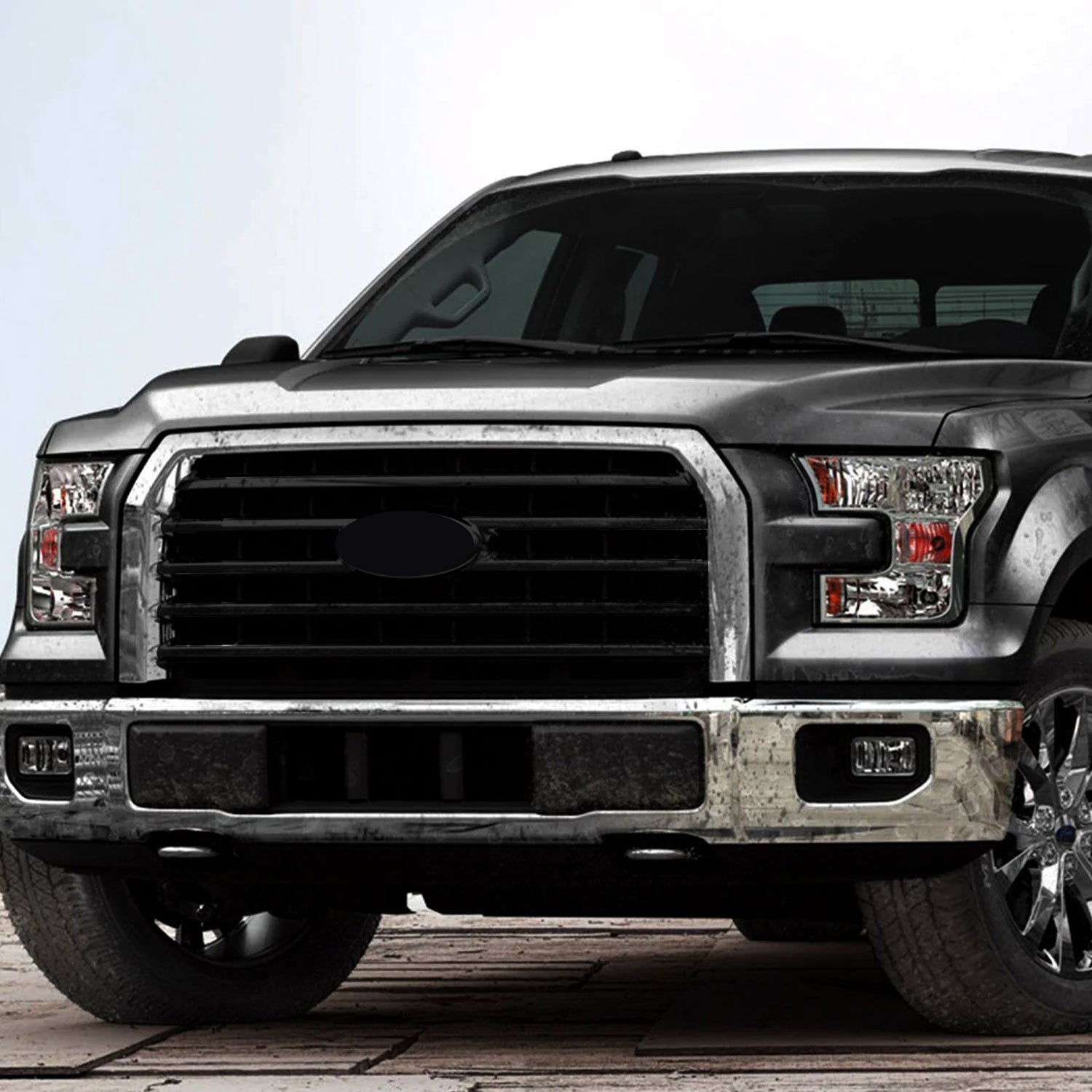 2015-2017 Ford F-150 Grille Overlay Gloss Black 4Pcs ABS Plastic