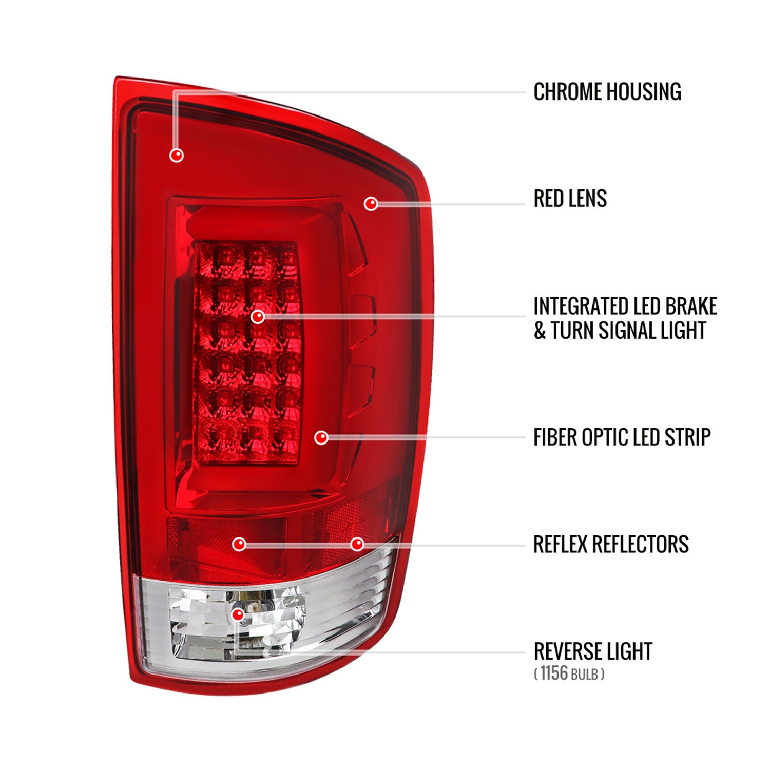 2007-2009 Dodge RAM 1500/2500/3500 LED Tail Lights Chrome/Red Clear Lens