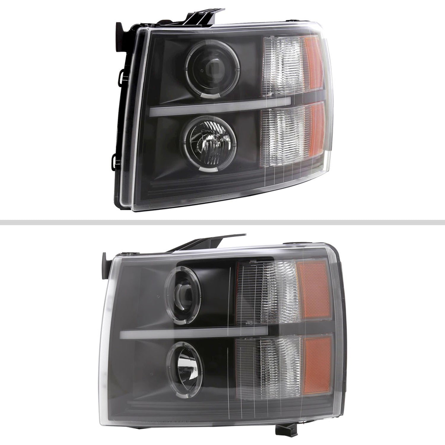 2007-2013 Chevy Silverado 1500 2500HD 3500HD Dual Halo LED Headlights Black