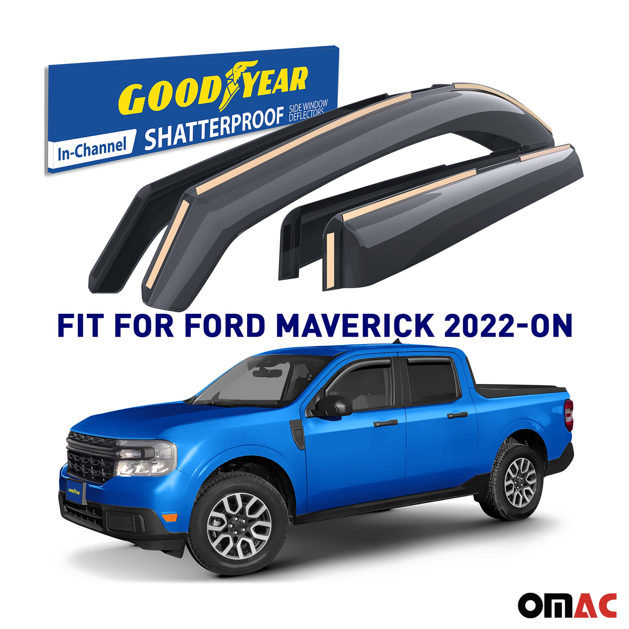 Goodyear Wind Deflectors for Ford Maverick 2022-2025 In-channel Premium Smoke 4x