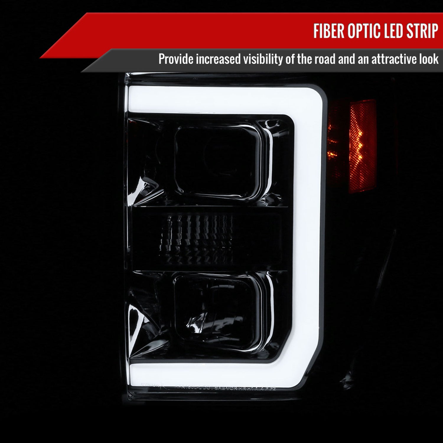 2008-2010 Ford F-250 F-350 F-450 LED C-Bar Projector Headlight Chrome/Clear