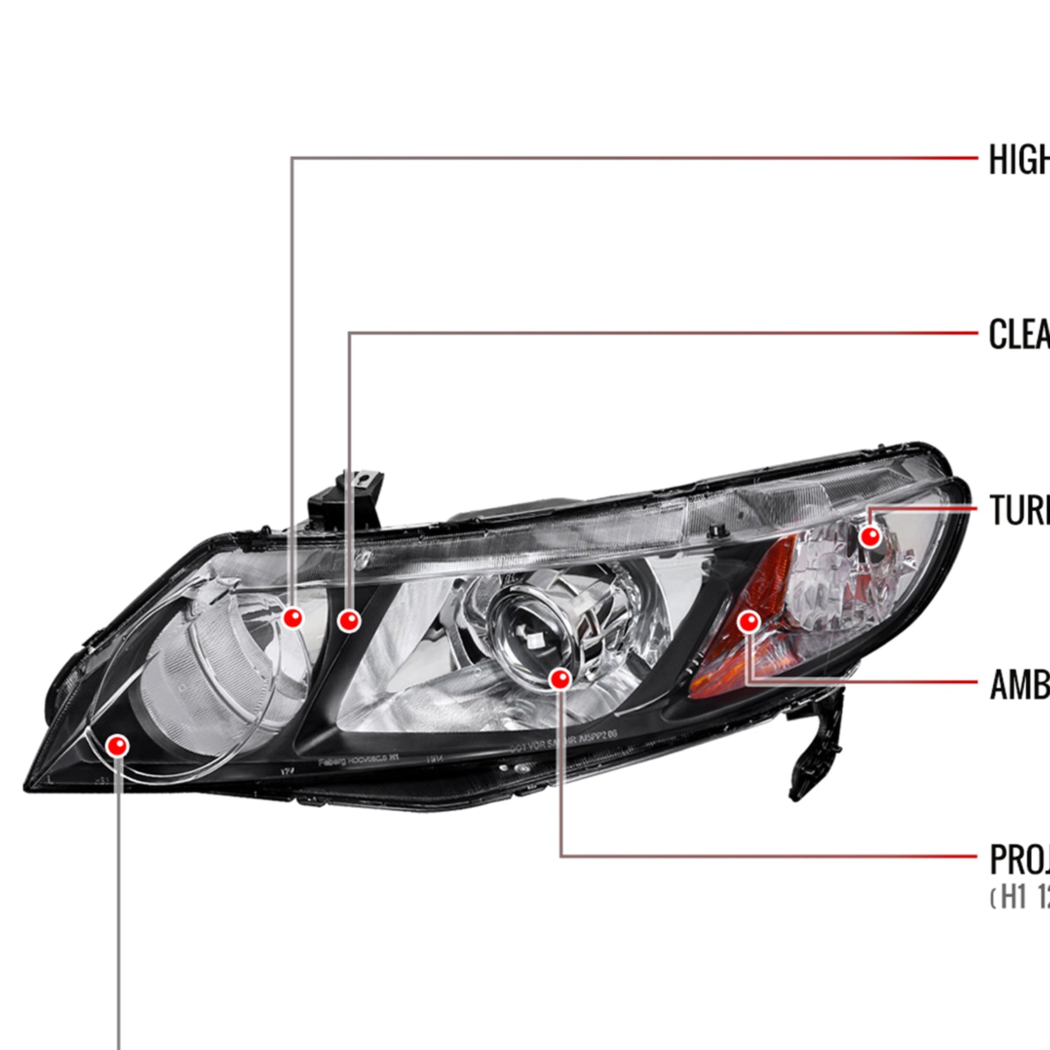 2006-2011 Honda Civic Sedan Retro Style Projector Headlights Matte Black/Clear