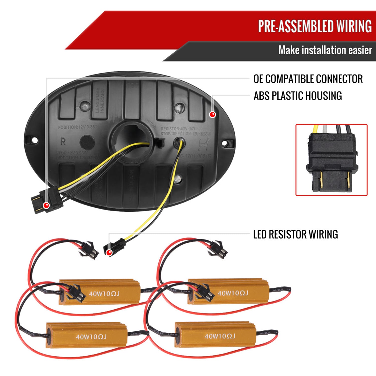 1997-2004 Chevy Corvette C5 4 PC LED Bar Tail Lights Chrome/Red Lens