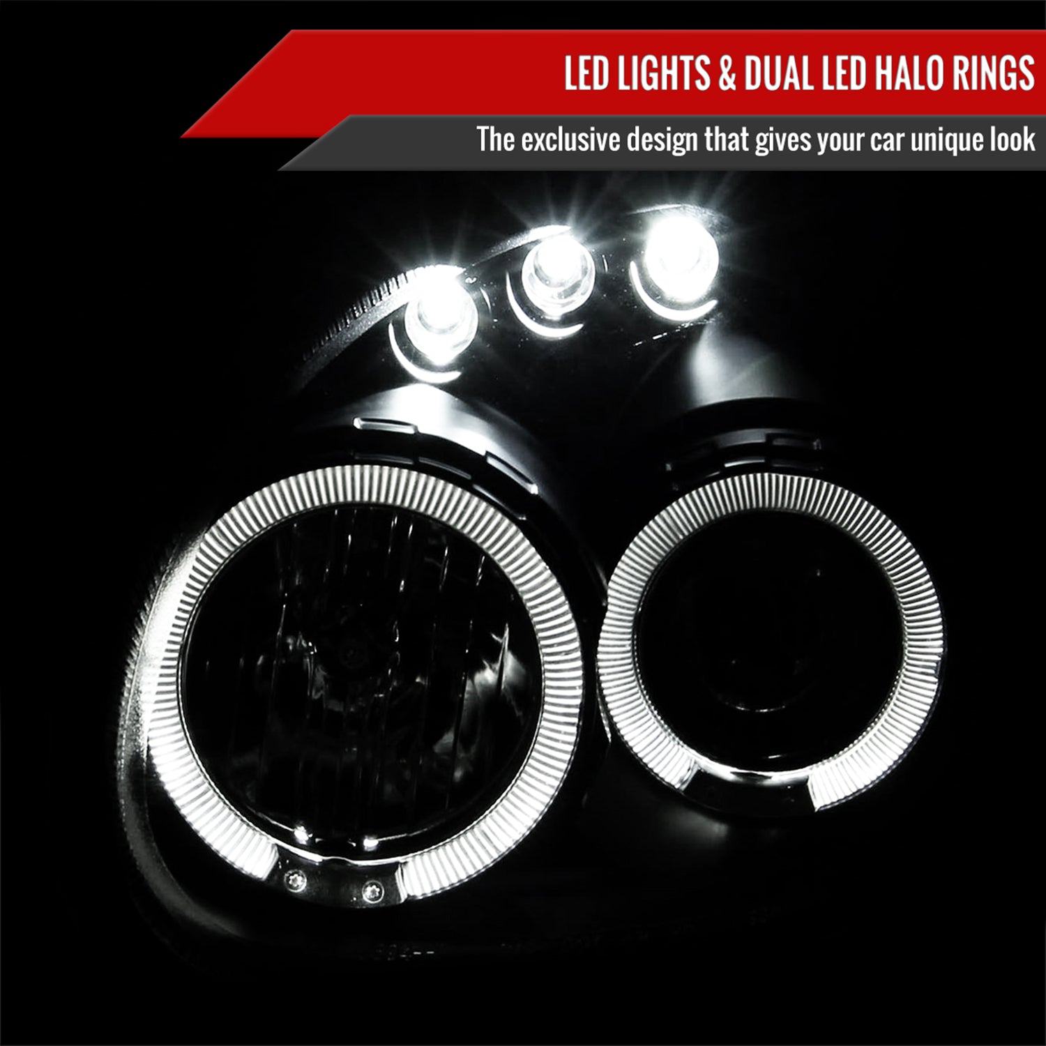 2000-2002 Dodge Plymouth Neon Dual Halo Projector Headlights Matte Black/Clear