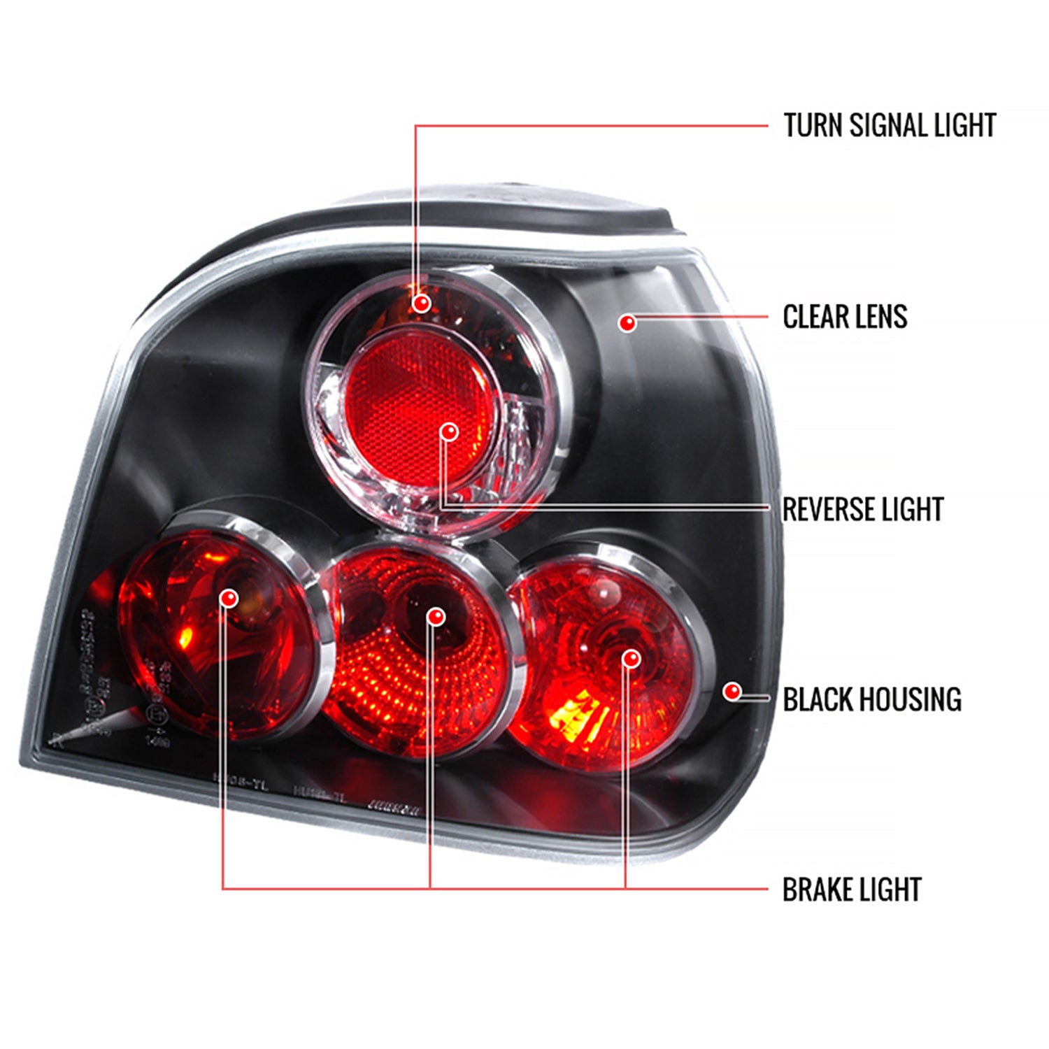 1993-1998 VW Golf Mk3 Tail Lights Matte Black Housing/Clear Lens