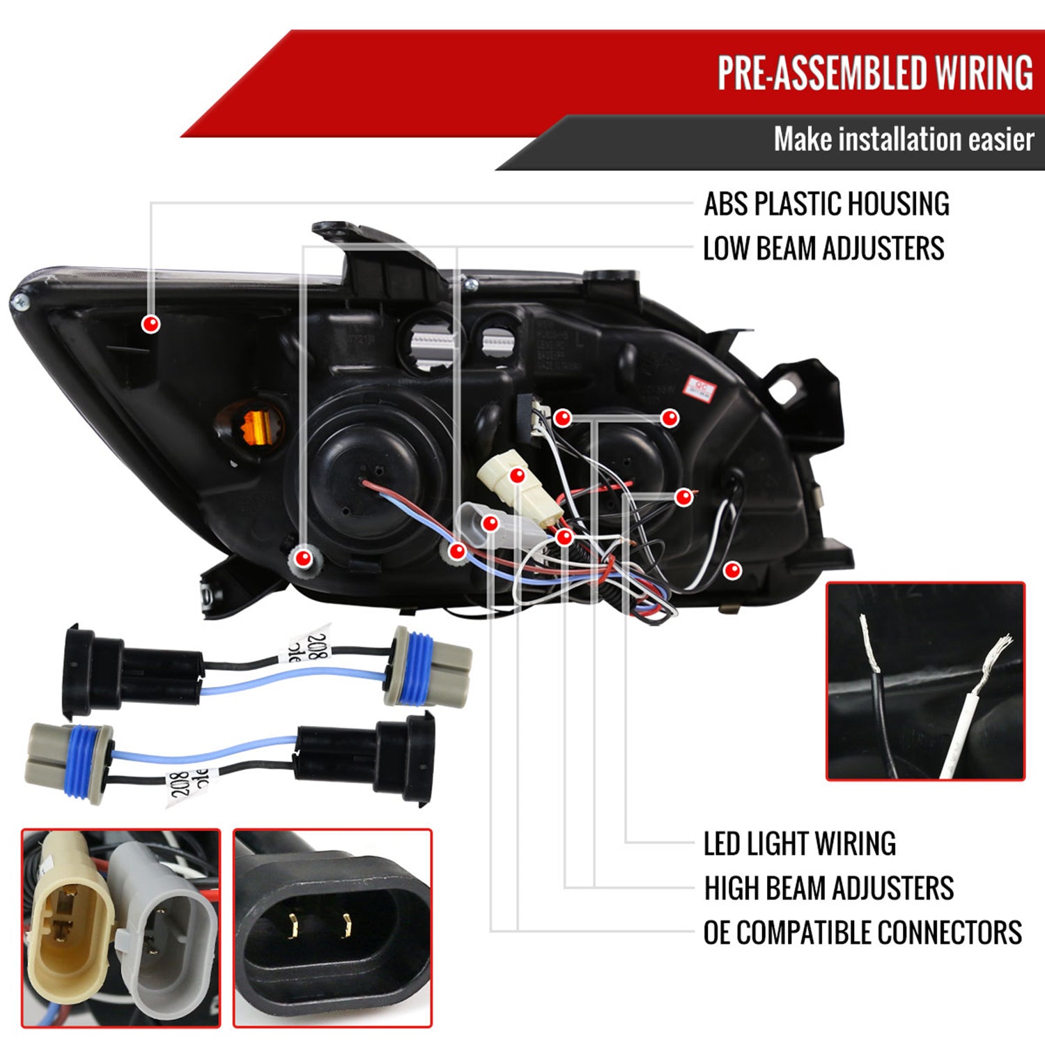 2005-2010 Scion tC Dual Halo Projector Headlights Jet Black/Clear Lens