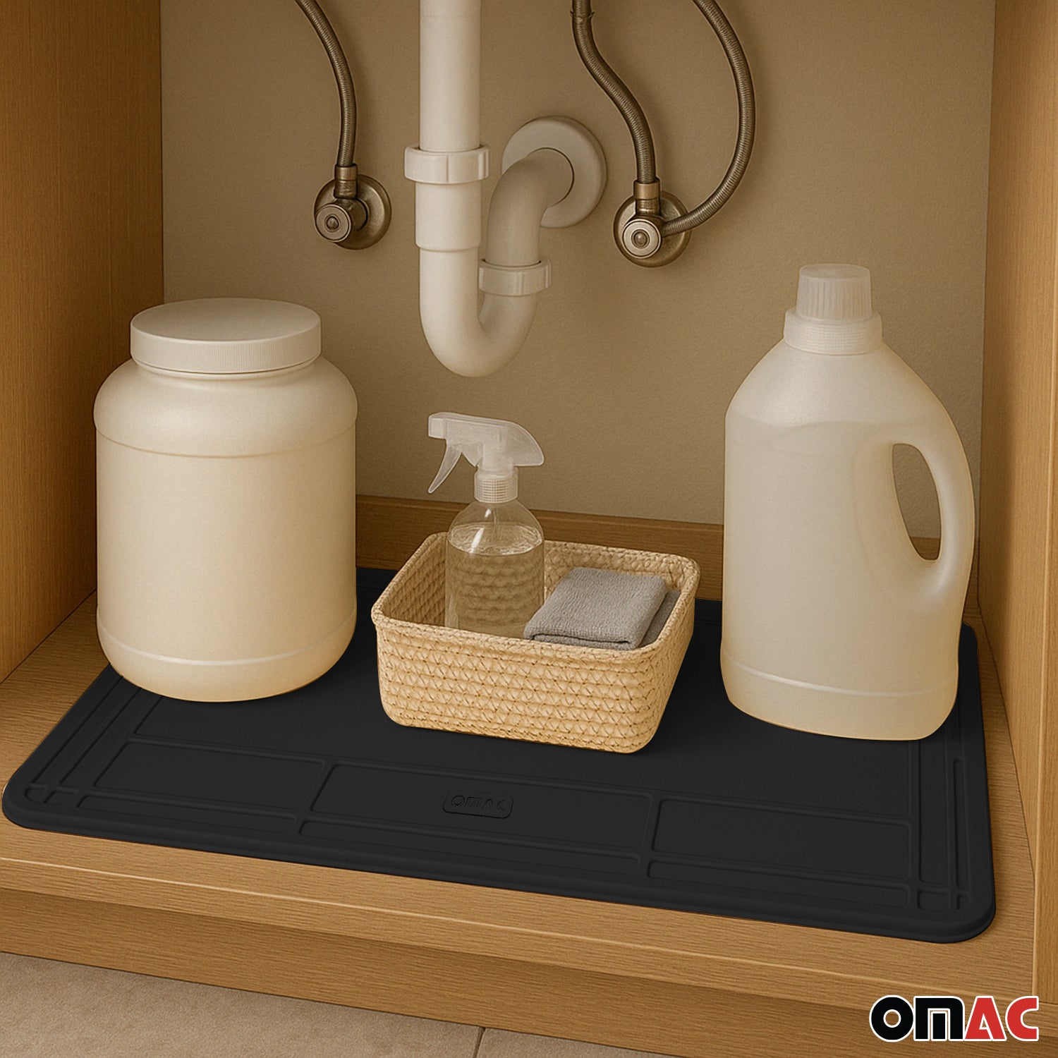 High Quality Black Under Sink Cabinet Protection Mat Waterproof Raised Edge