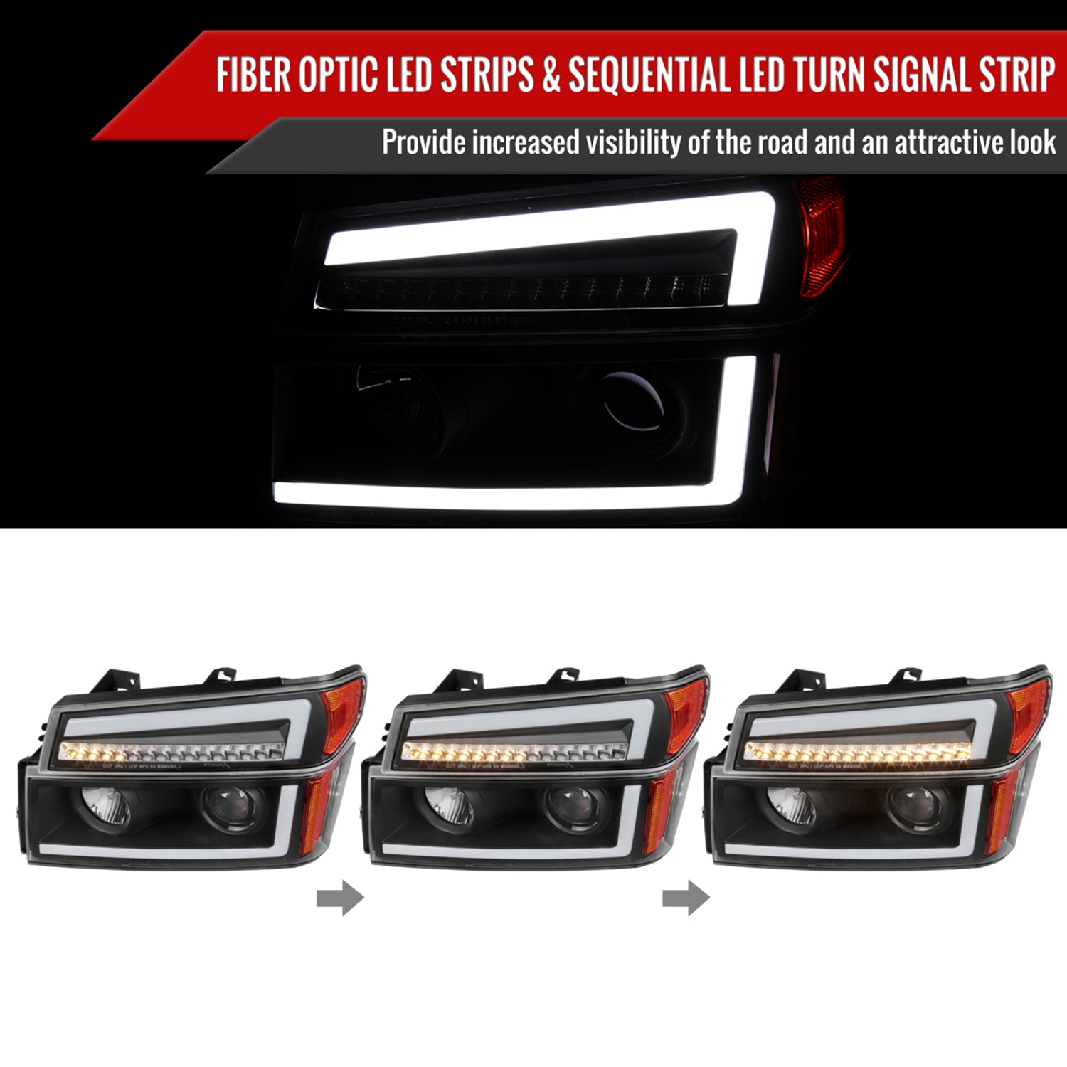 2004-2012 Chevy Colorado/GMC Canyon LED Headlights&Corner Lamp Black