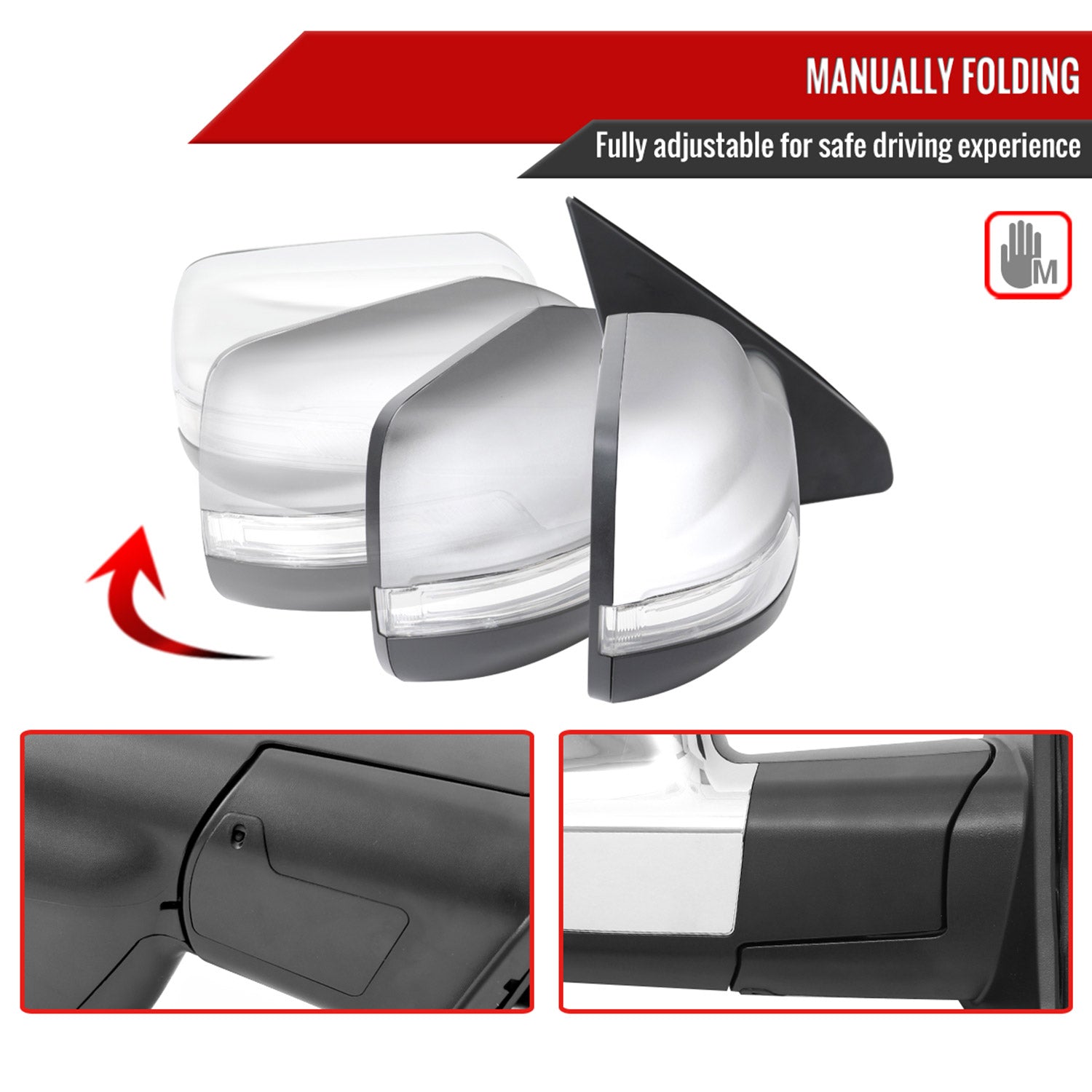 2019-2024 Dodge RAM 1500 Chrome Manual Fold & Heated Side Mirror Passenger