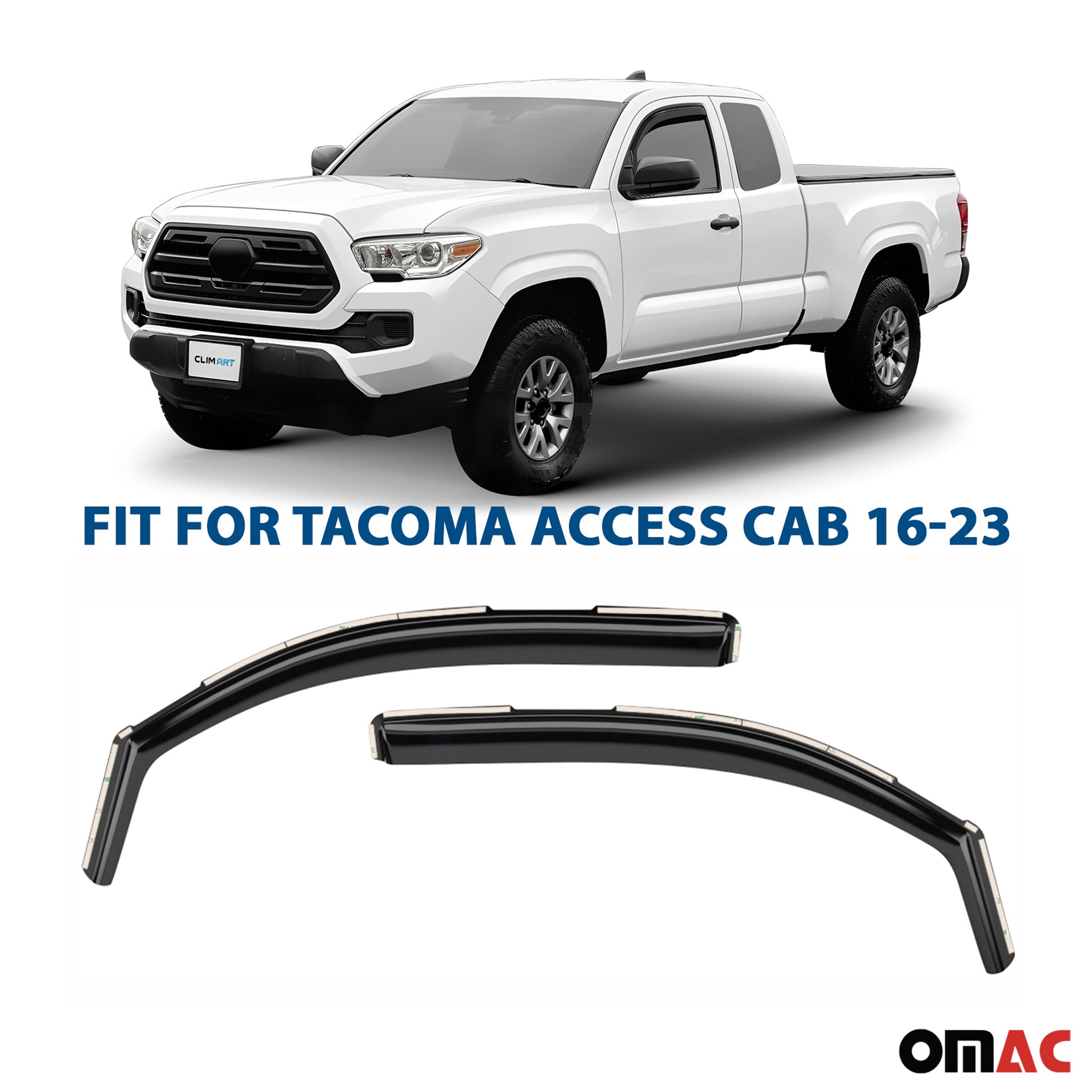Clim Art Wind Deflectors for Toyota Tacoma 2016-2023 Access Cab Shatterproof 2x