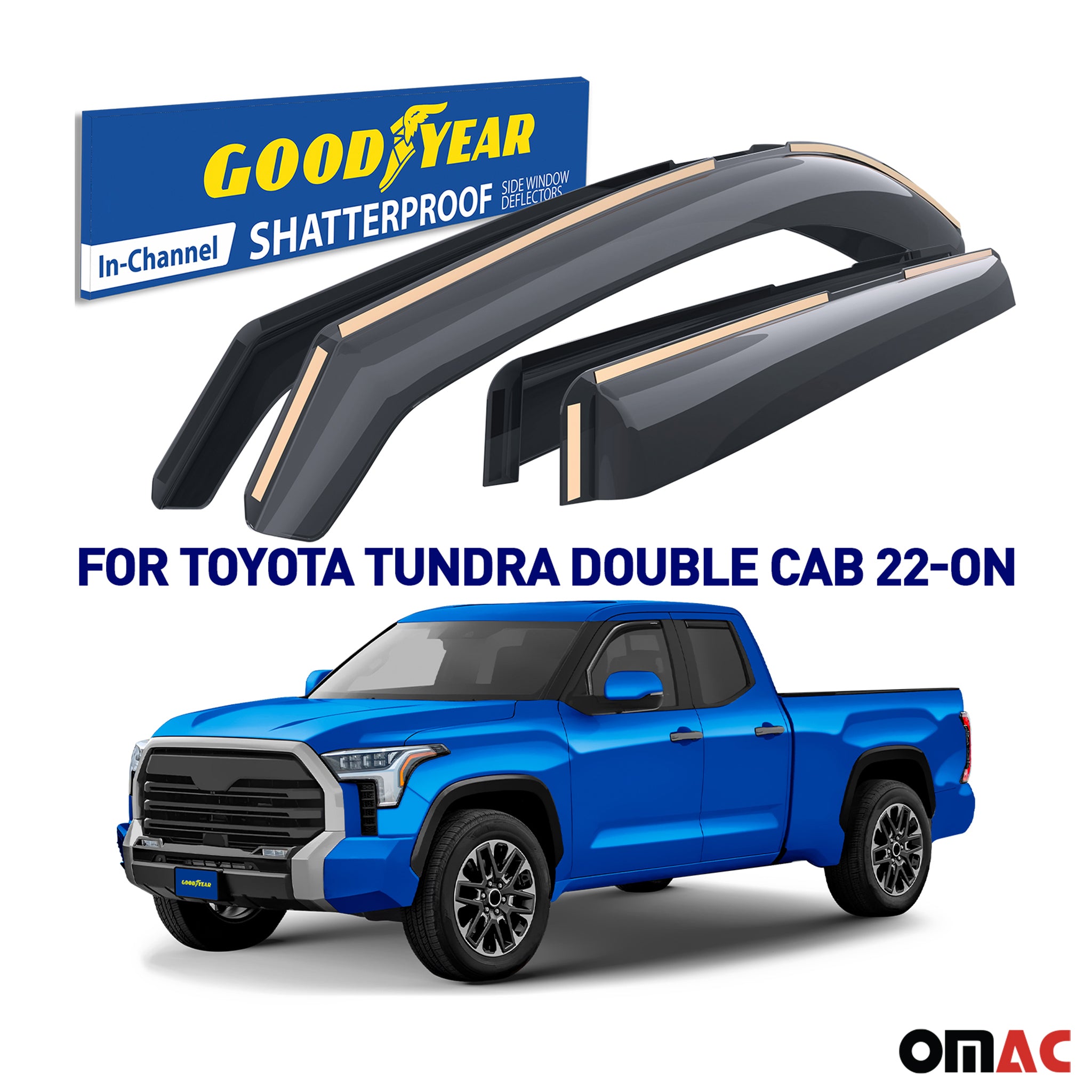 Goodyear Wind Deflectors for Toyota Tundra 2022-2025 Double Cab Shatterproof 4x