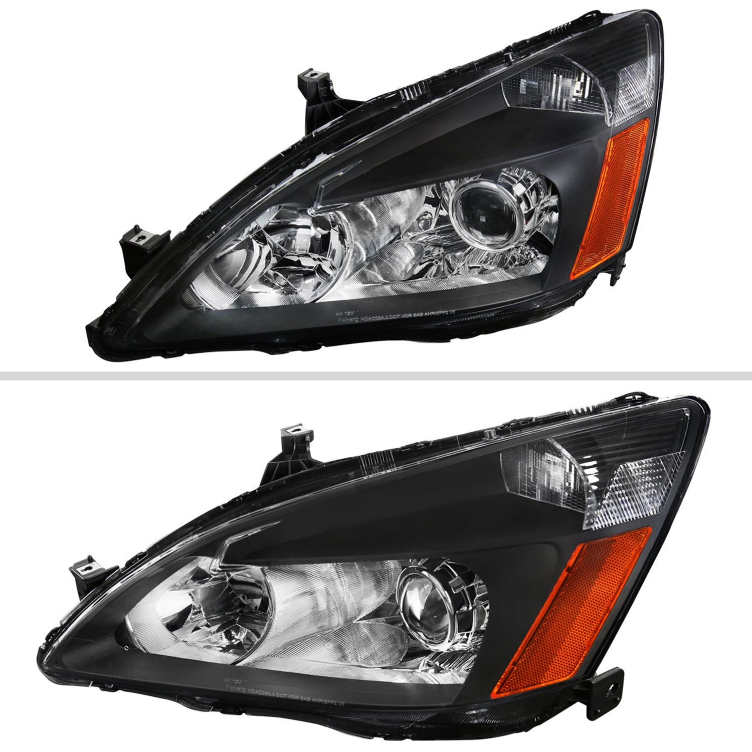 2003-2007 Honda Accord Retro Projector Headlights Amber Reflectors Matt Black