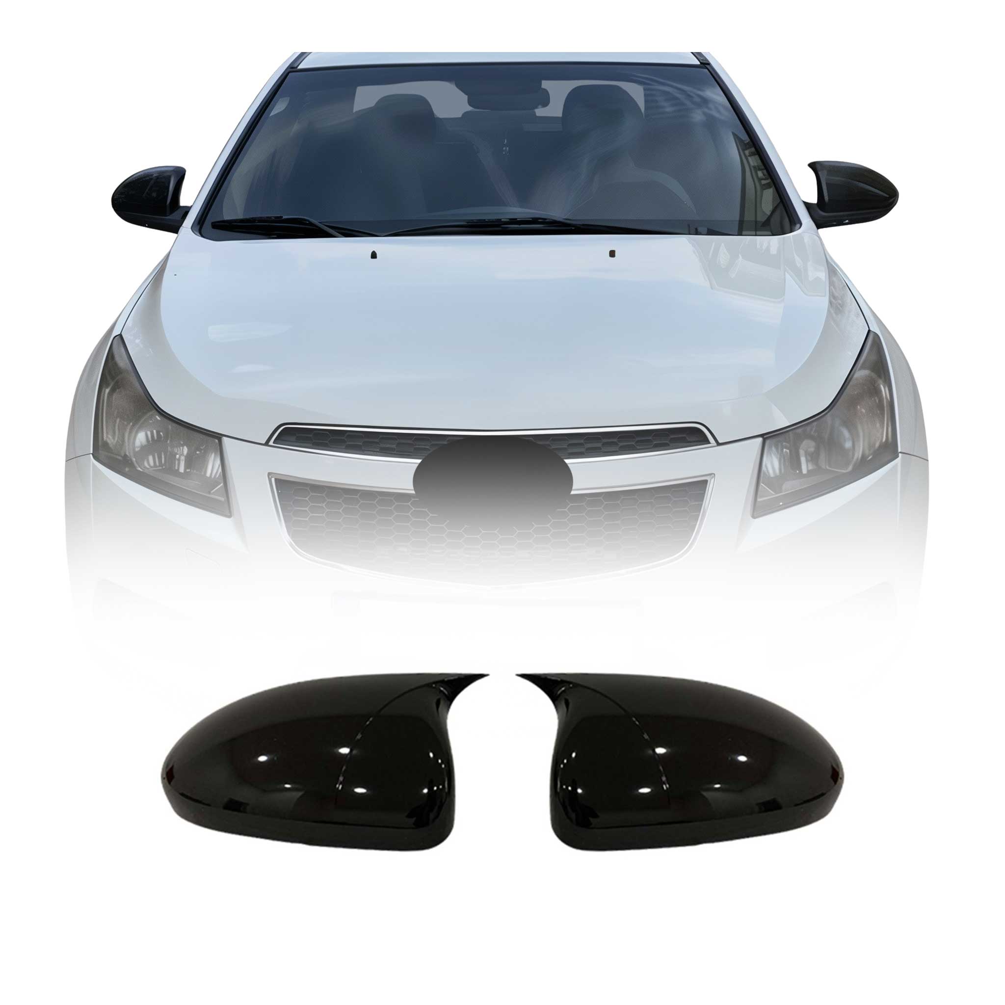 2011-2015 Chevrolet Cruze Sedan Side Mirror Cover Caps Piano Black 2Pcs