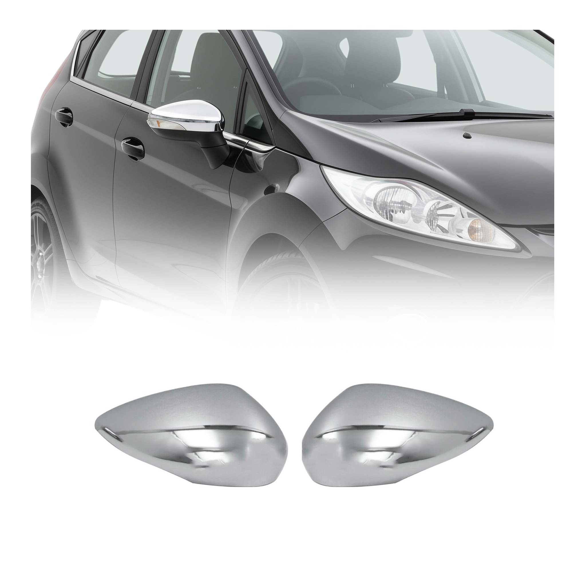 2011-2019 Ford Fiesta / B-Max Side Mirror Cover Caps Chrome Stainless Steel Silver 2Pcs