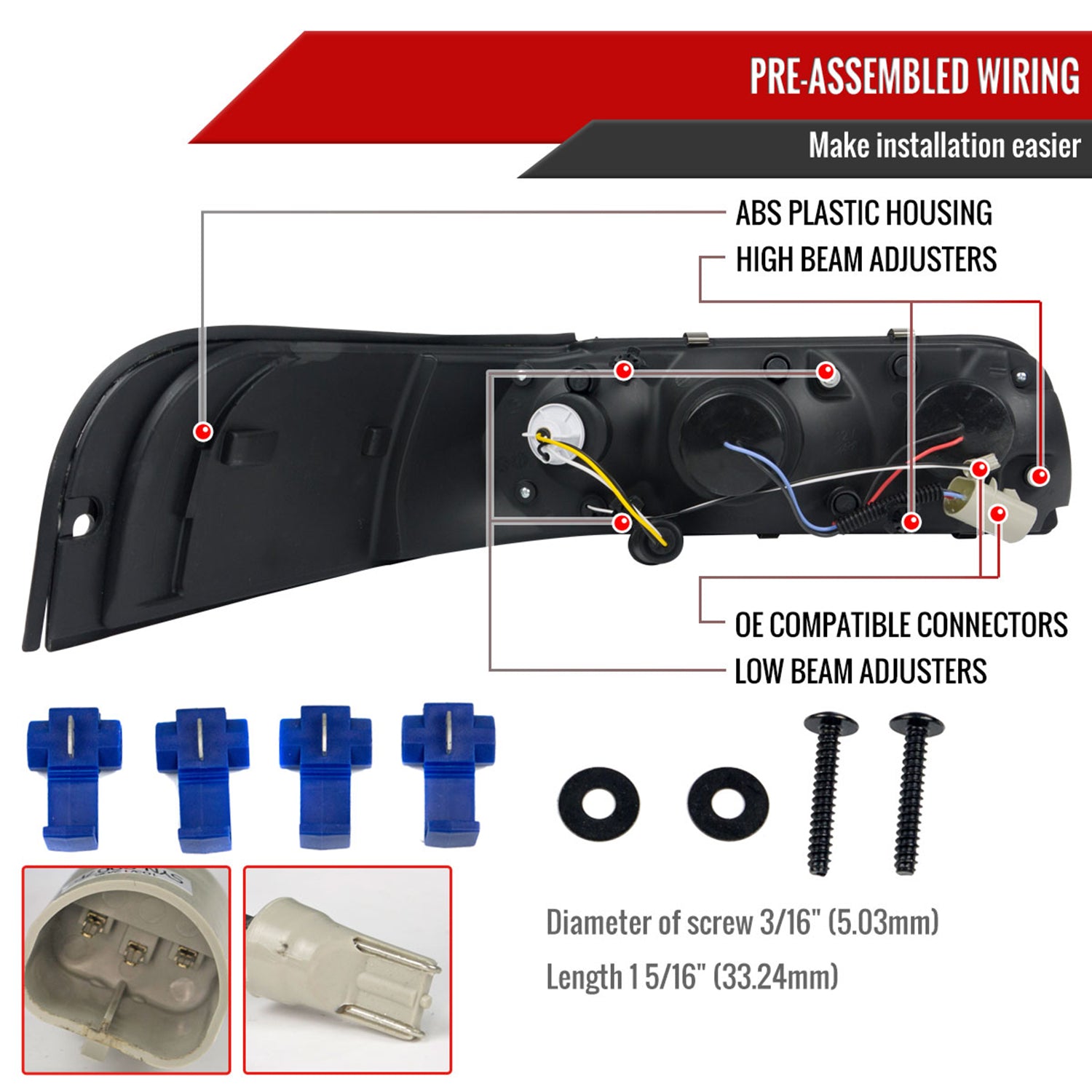 1998-2011 Ford Crown Victoria Projector Headlights LED Light Strip Matt Black