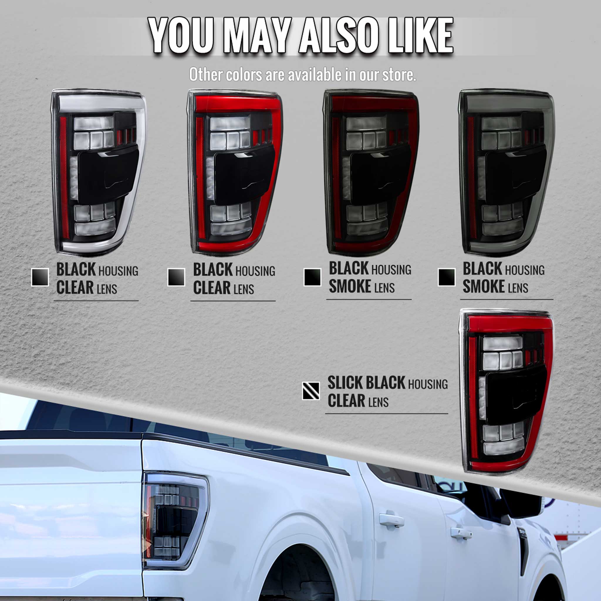 For Ford F-150 2021-2023 Full LED Tail Light Black Housing Clear Lens